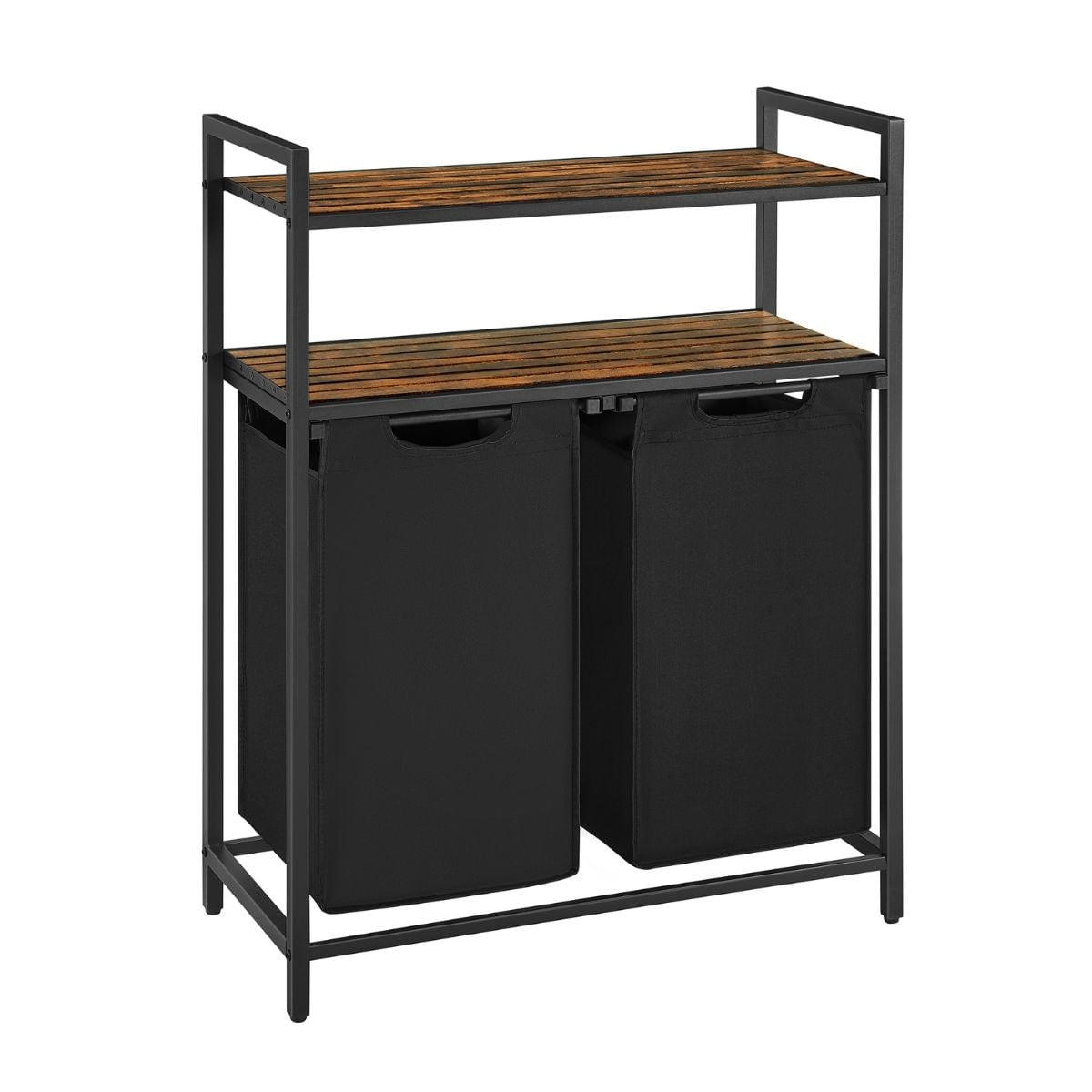 WÄSCHEBEHÄLTER mit 2 Fächern à 46L und 2 Regalen - Schwarz, Holzwerkstoff (33/92/73cm) - Calicosy