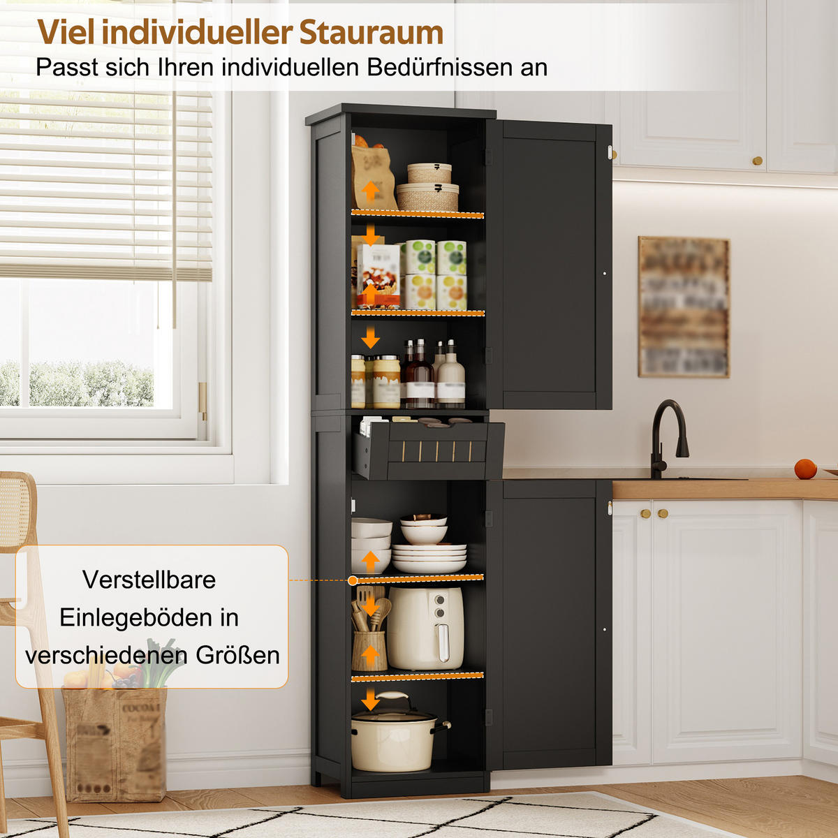 KÜCHENSCHRANK schwarz aus MDF mit Retro-Gittertüren 170 × 40 × 30 cm - Schwarz, Holzwerkstoff (40/170/30cm) - Luhomfu