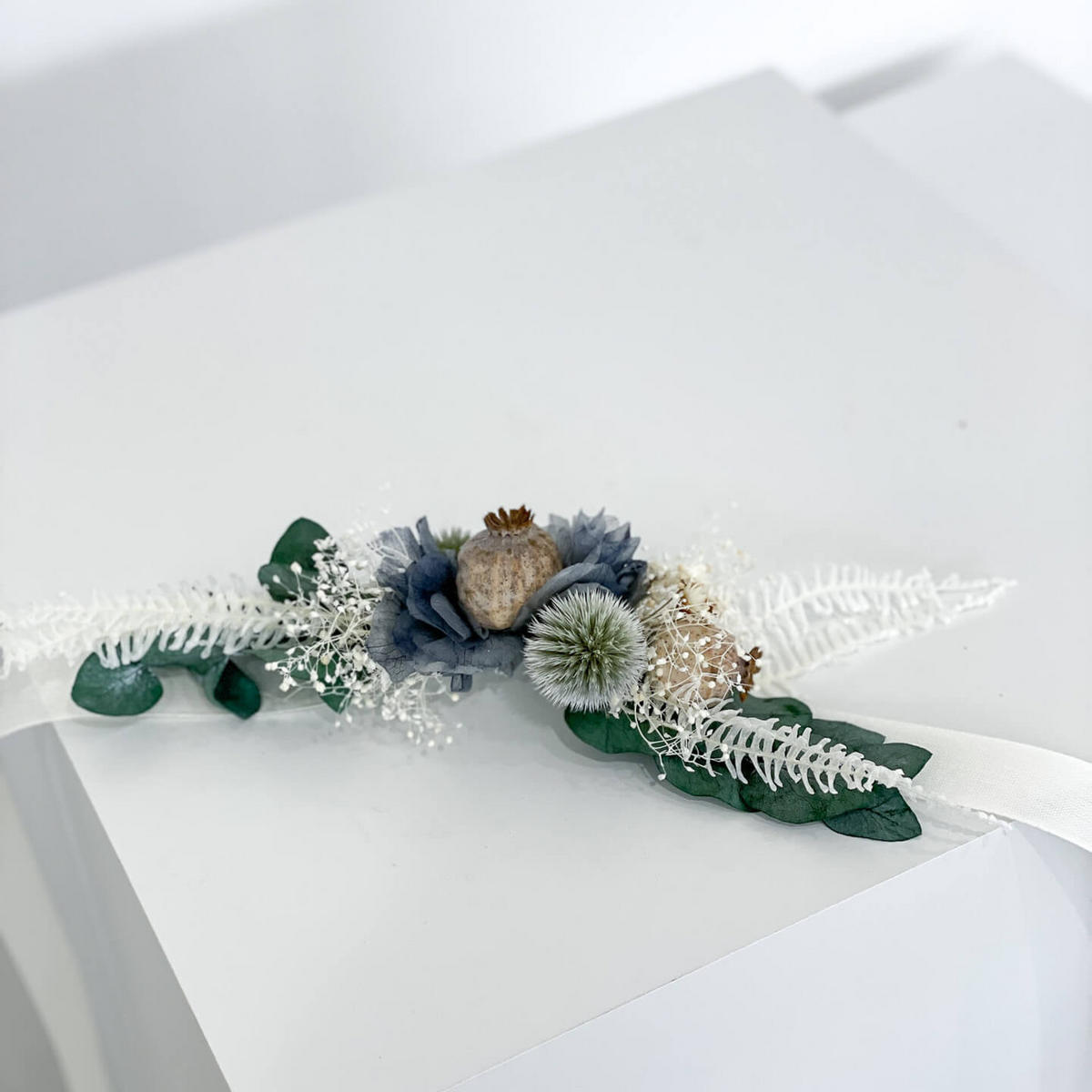 HUTBAND Trockenblumen Eukalyptus Distel - grün - Grün, Naturmaterialien (15cm) - Lykke & You