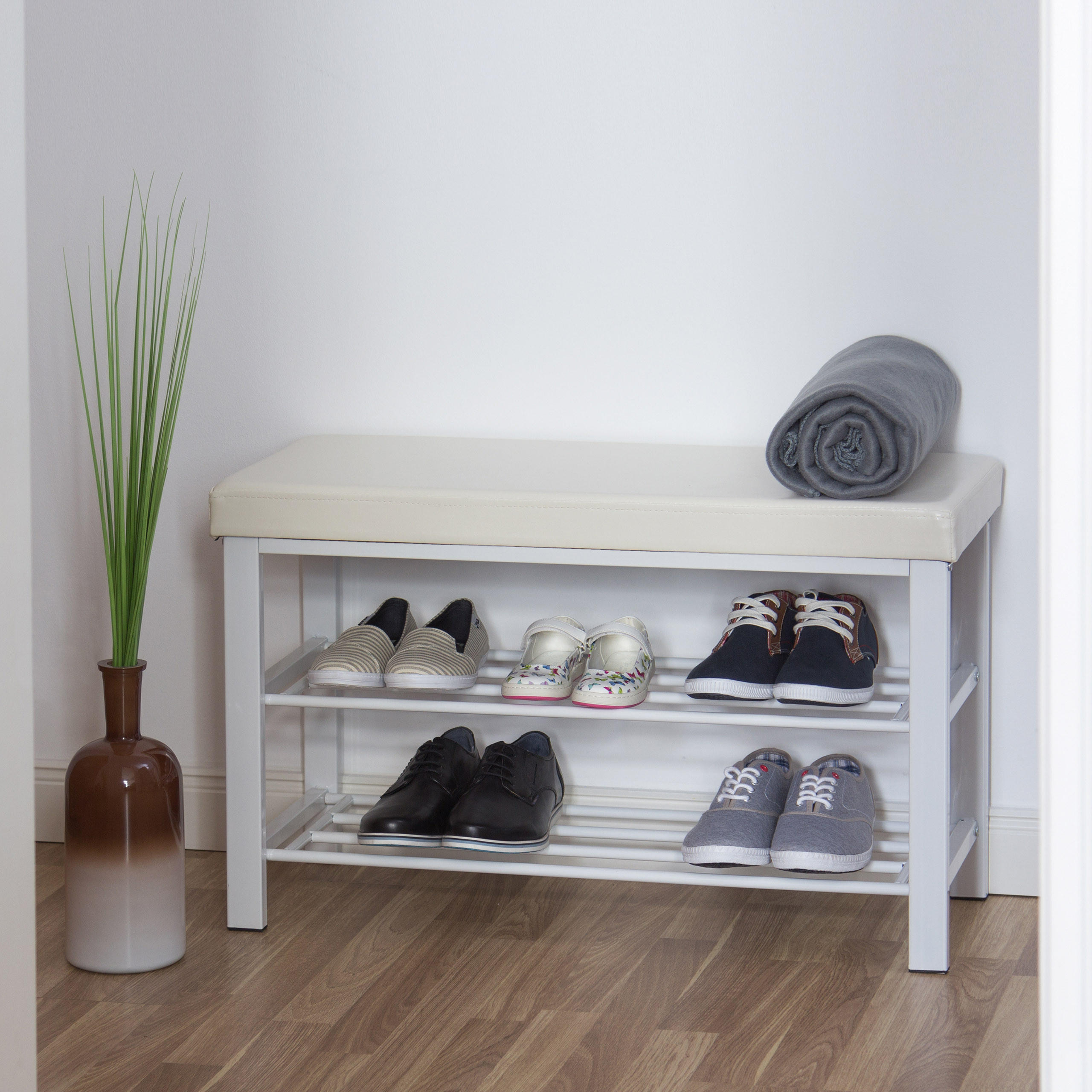 SCHUHBANK - Weiß, Holzwerkstoff/Kunststoff (81/49/31cm) - Relaxdays