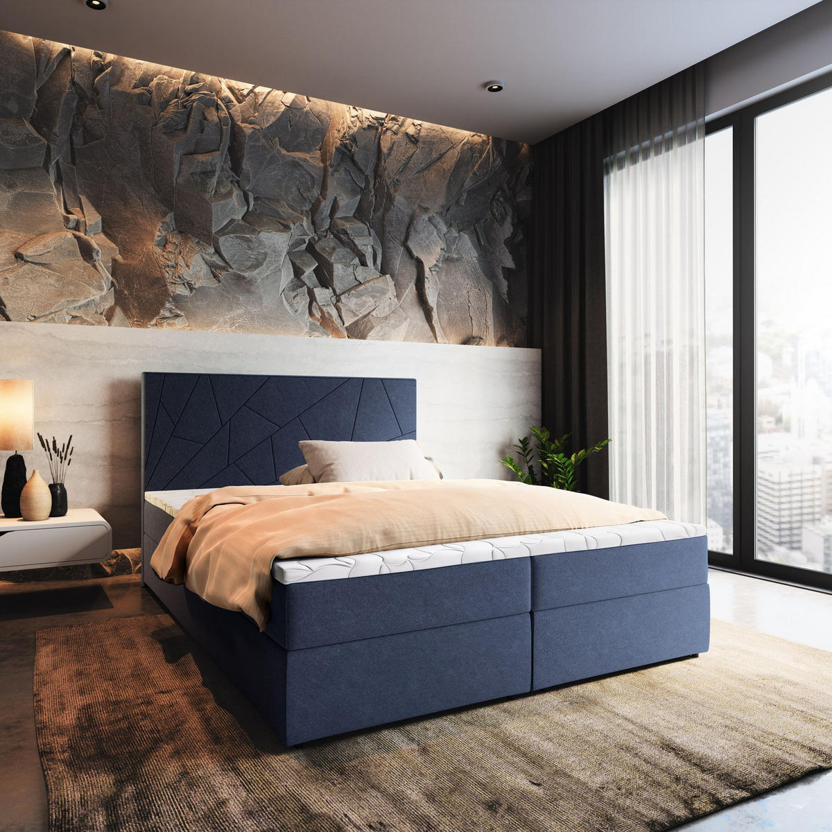 POSTEL BOXSPRING MADO 160x200 cm, s matrací a úložným prostorem, modrá - modrá, kompozitní dřevo/textil (160/200cm) - MASSENO