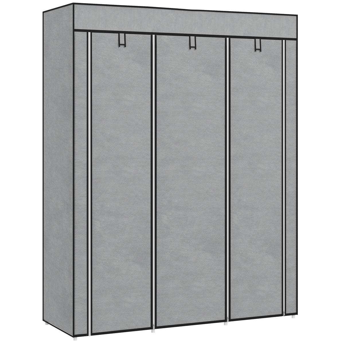 STOFFSCHRANK DE-17220 8 Böden & 2 Kleiderstangen Hellgrau - Hellgrau, Metall (43/162.5/125cm) - ComfortXL