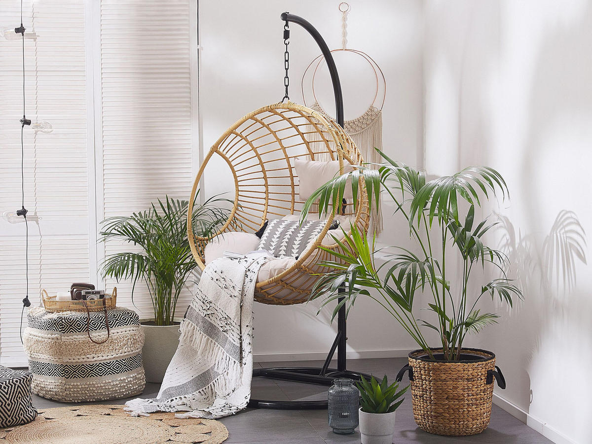 HÄNGESESSEL mit Gestell PE Rattan natürlich 97 cm Aspio - Beige, Kunststoff (99/199/97cm) - Beliani