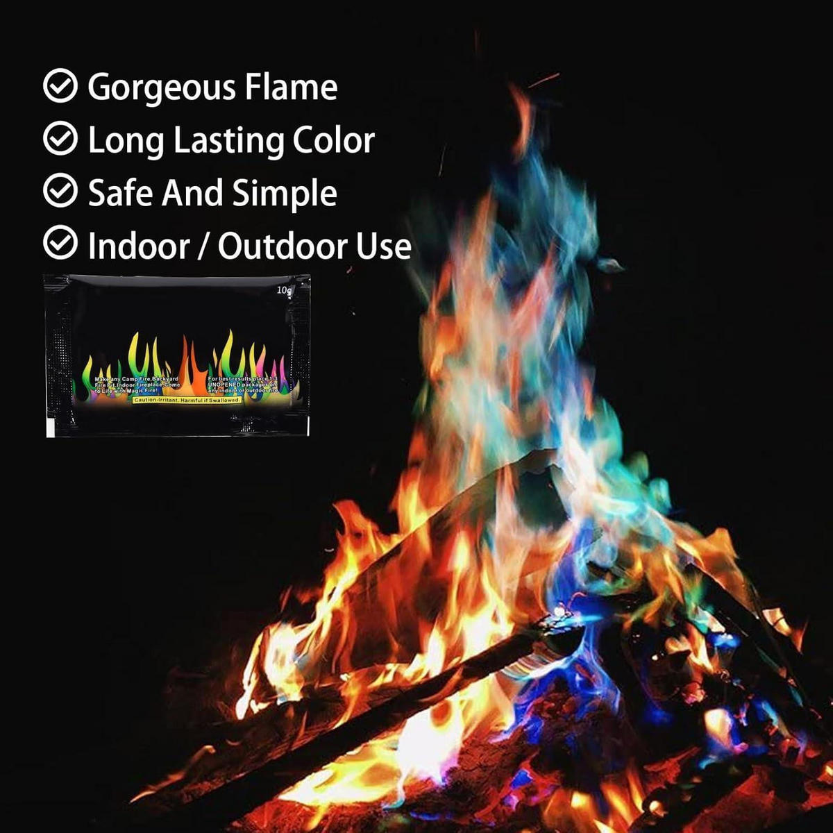 HEREFUN Buntes Feuerpulver 10g x 20, Bunte Farbwechsel Feuerfarben Set für Halloween und Weihnachten - Multicolor, Papier (3/10/6cm)