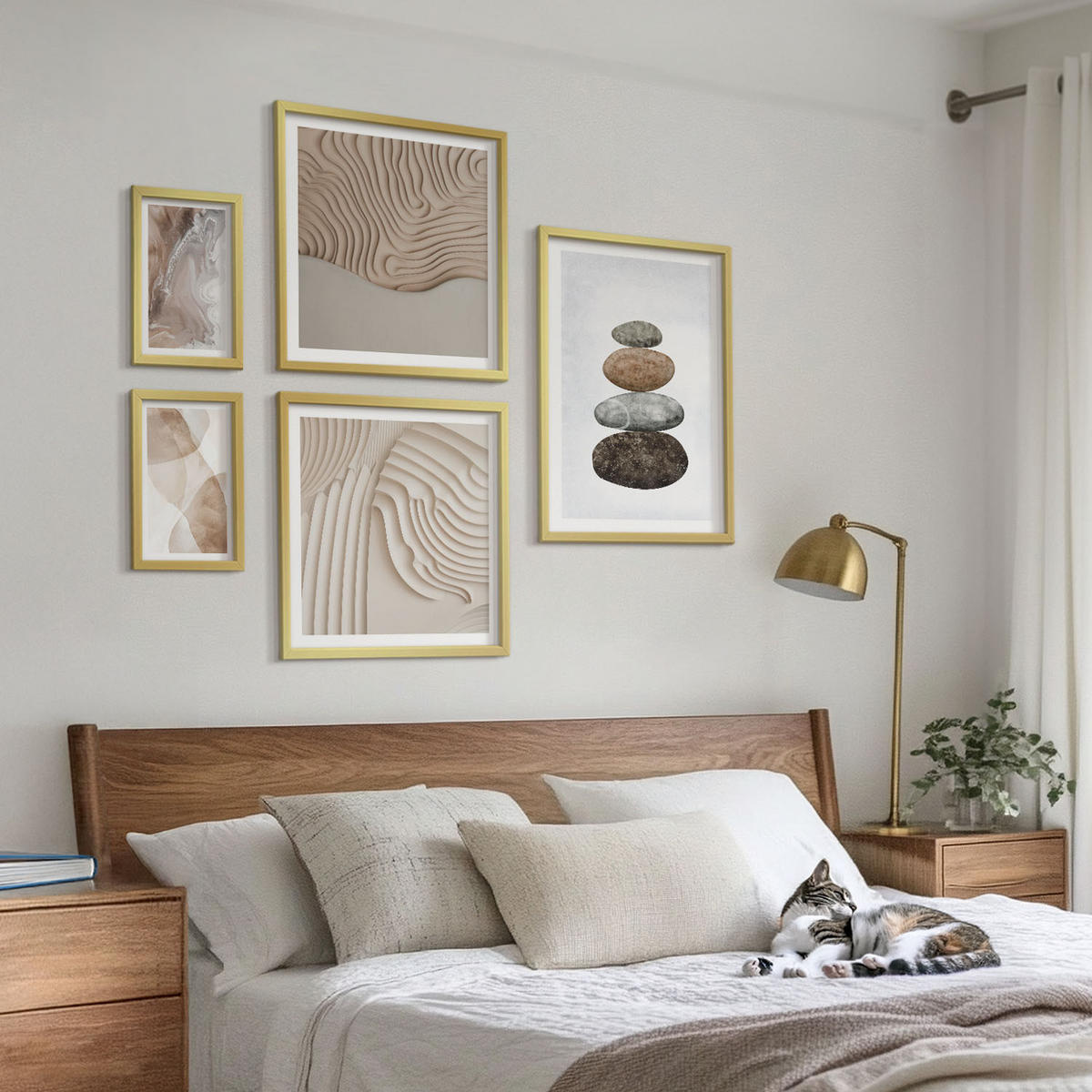 WANDBILDER 5er Set - 50x50 cm & 20x30 cm & 40x60 cm Goldrahmen - Abstrakte bemalte Strukturen - Goldfarben, Kunststoff (40/60cm) - ArtPrintCave