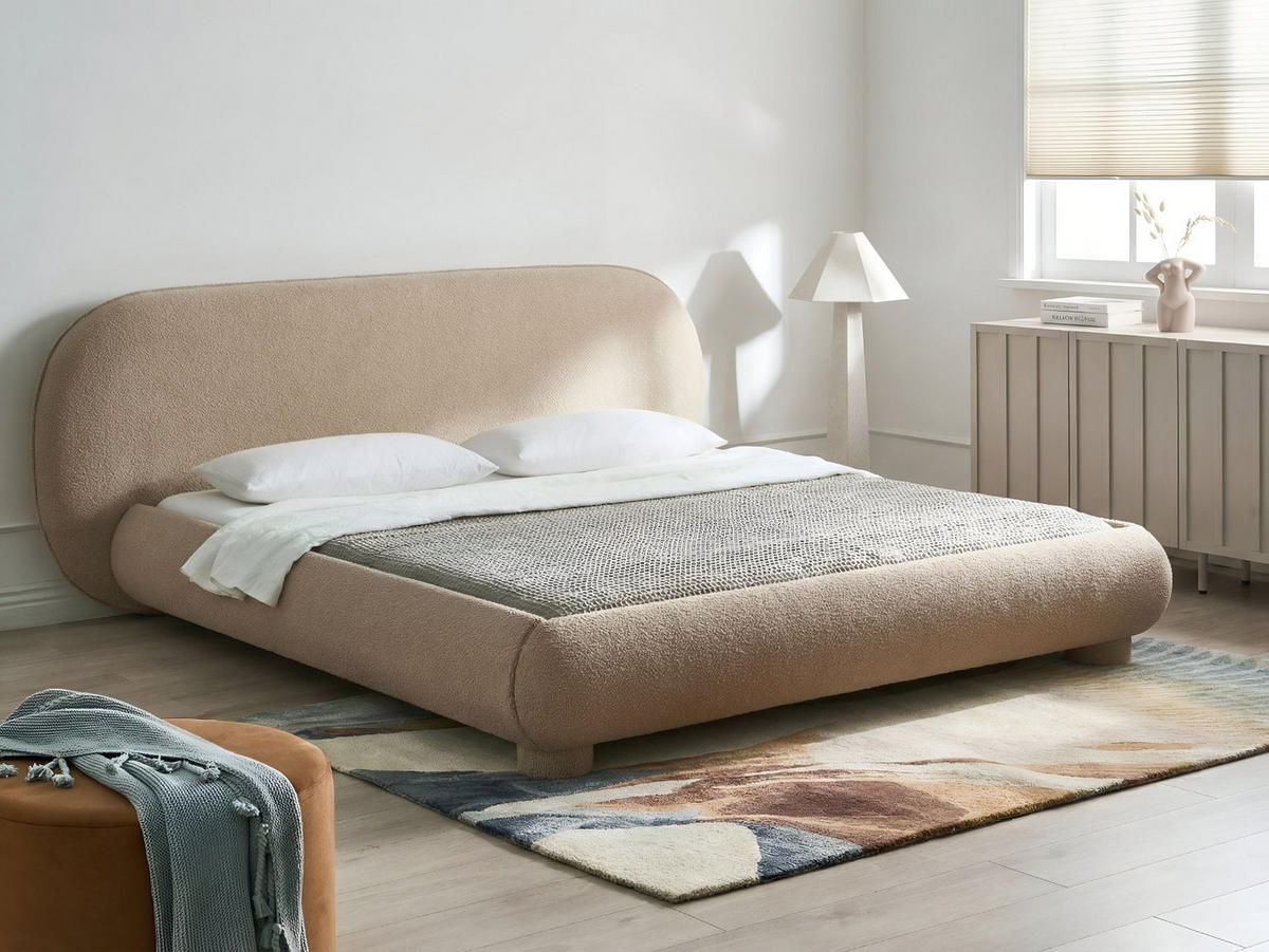 BETT mit Lattenrost 180/200 Bouclé Taupe Bayel - Taupe, Textil (180/200cm) - Beliani