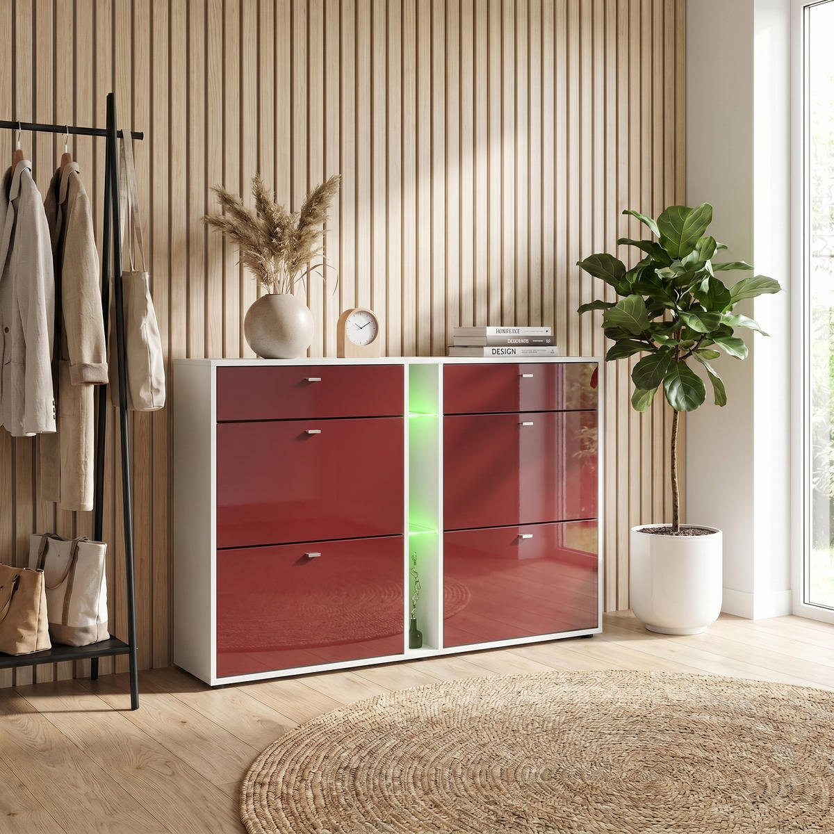 SCHUHSCHRANK Today Fronten in Bordeaux Hochglanz - Bordeaux, Holzwerkstoff (155.5/95/28cm) - Vladon