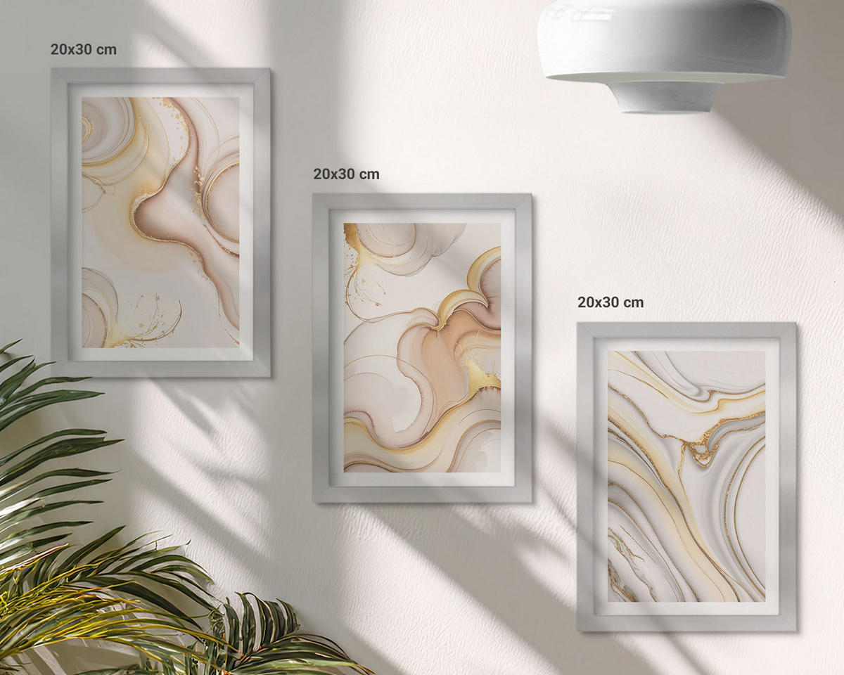 WANDBILDER 3er Set - 20x30 cm Silberner Rahmen - Lineare abstrakte Motive - Silberfarben, Kunststoff (20/30cm) - ArtPrintCave