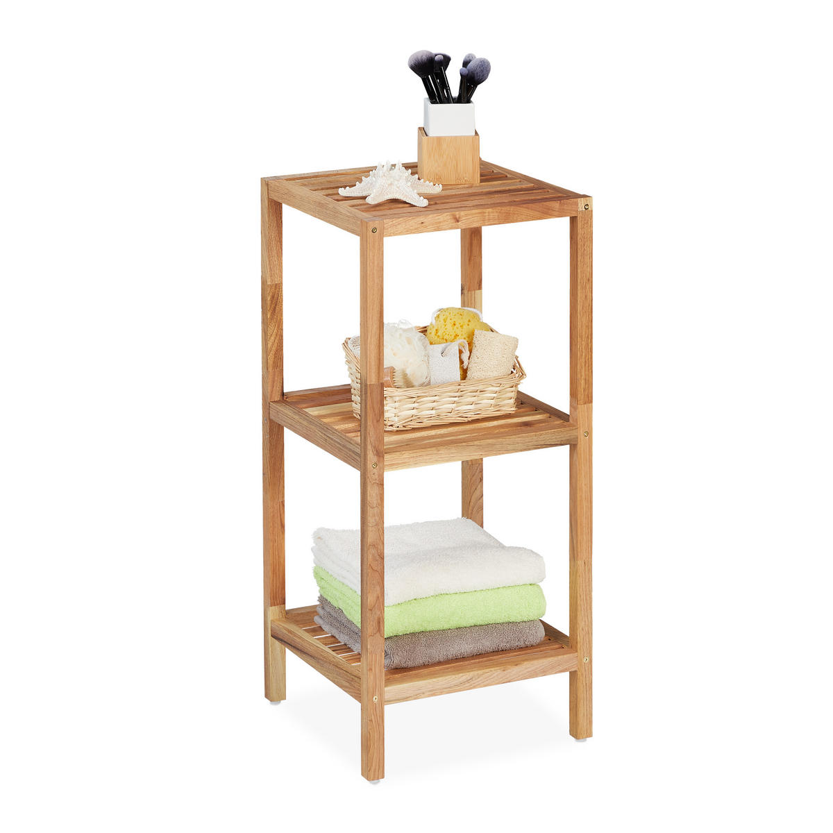 BADREGAL - Hellbraun, Holz (36/79/36cm) - Relaxdays