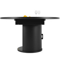 ESSTISCH rund ausziehbar 118/158 cm Walnuss Schiebetüren Stauraum verstellbare Füße modern retro Holz - Schwarz, Holzwerkstoff/Metall (158/118/76.8cm) - EVRYAE