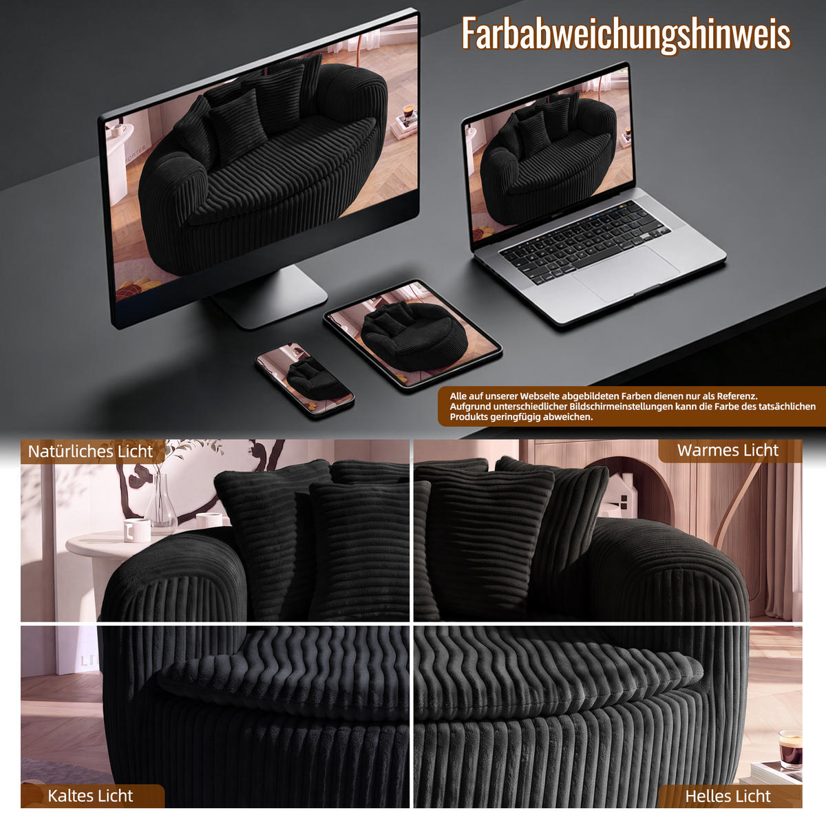 SITZSACK Cord Extrabreit mit 5 Kissen - Schwarz, Textil (145/59/133cm) - Urban Meuble