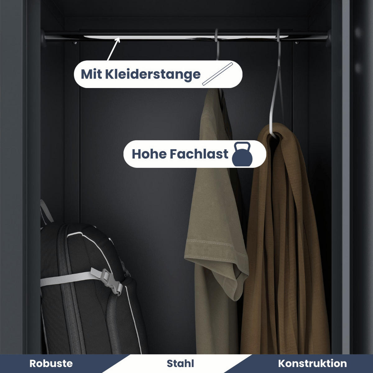 UMKLEIDESCHRANK Spind OSLO 4 Abteile 185x80x45cm Anthrazit - Anthrazit, Metall (80/185/45cm) - DELUKE