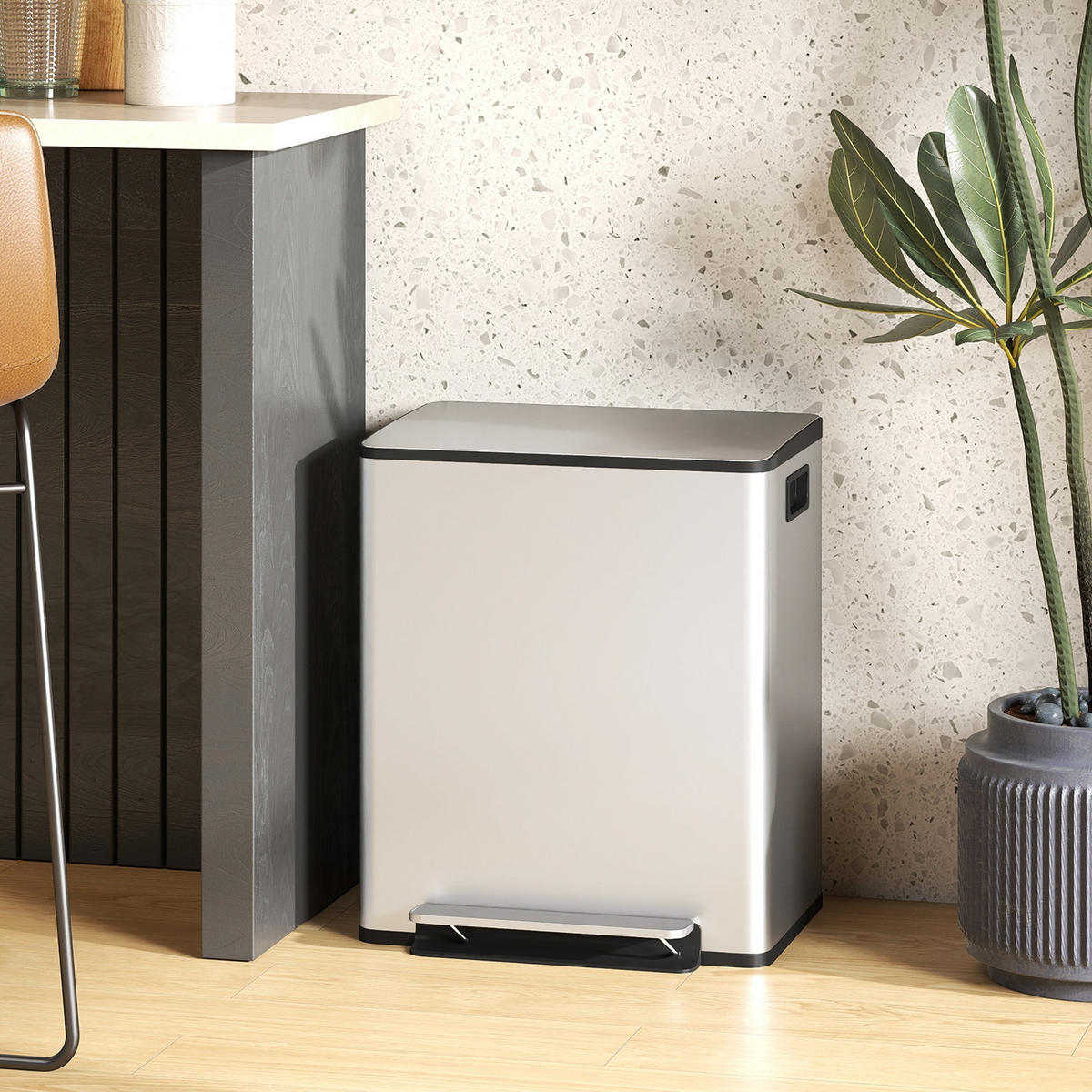 MÜLLTRENNSYSTEM 50L Doppel-Mülleimer Edelstahl Silber 47,7/37,5/56 cm - Silberfarben, Metall (37.5/56/47.7cm) - Rolipo