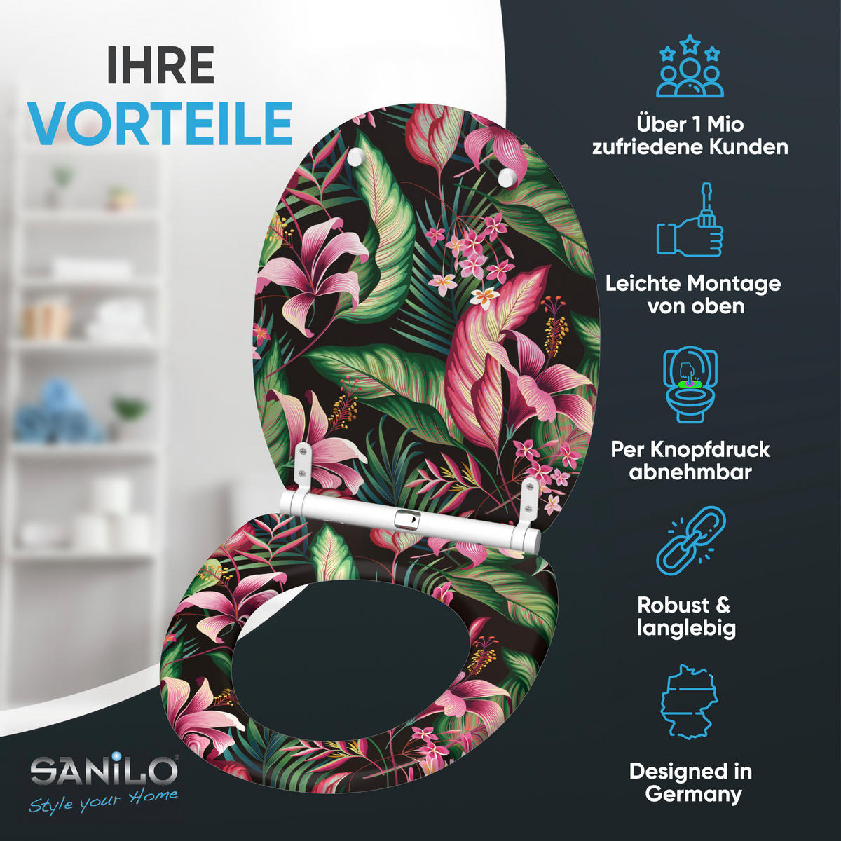 WC-SITZ mit Absenkautomatik & Top Fix Bali - Multicolor, Holzwerkstoff (37.7/5.5/48cm) - Sanilo