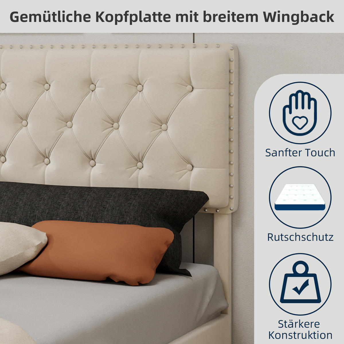 POLSTERBETT 160/200 cm in Beige Samt mit Stauraum unter dem Bett - Beige, Holzwerkstoff/Textil (160/200cm) - WISHDOR