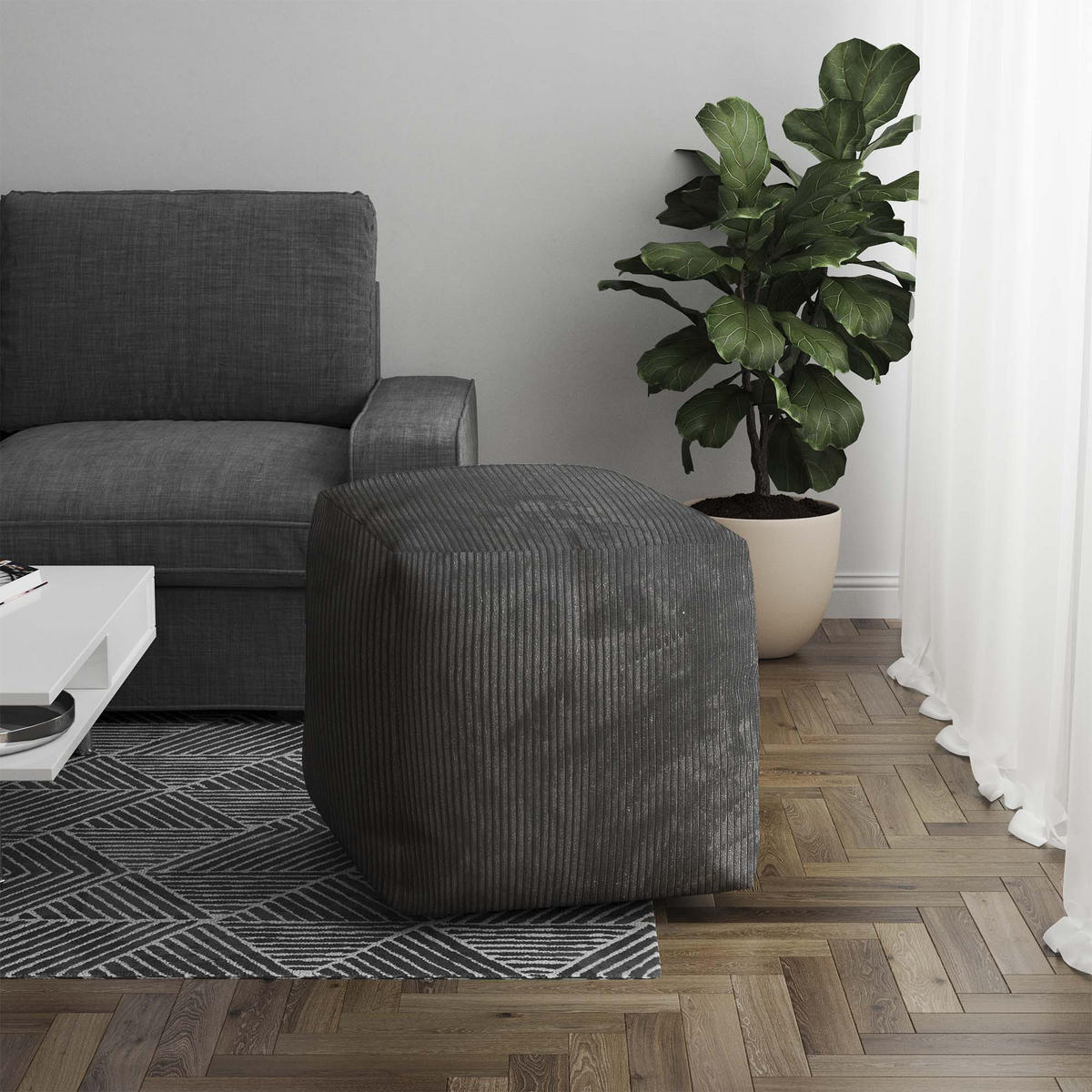 SITZSACK CUBE Granite Gray - Dunkelgrau/Grau, Textil (60/60/60cm) - Dreamroots