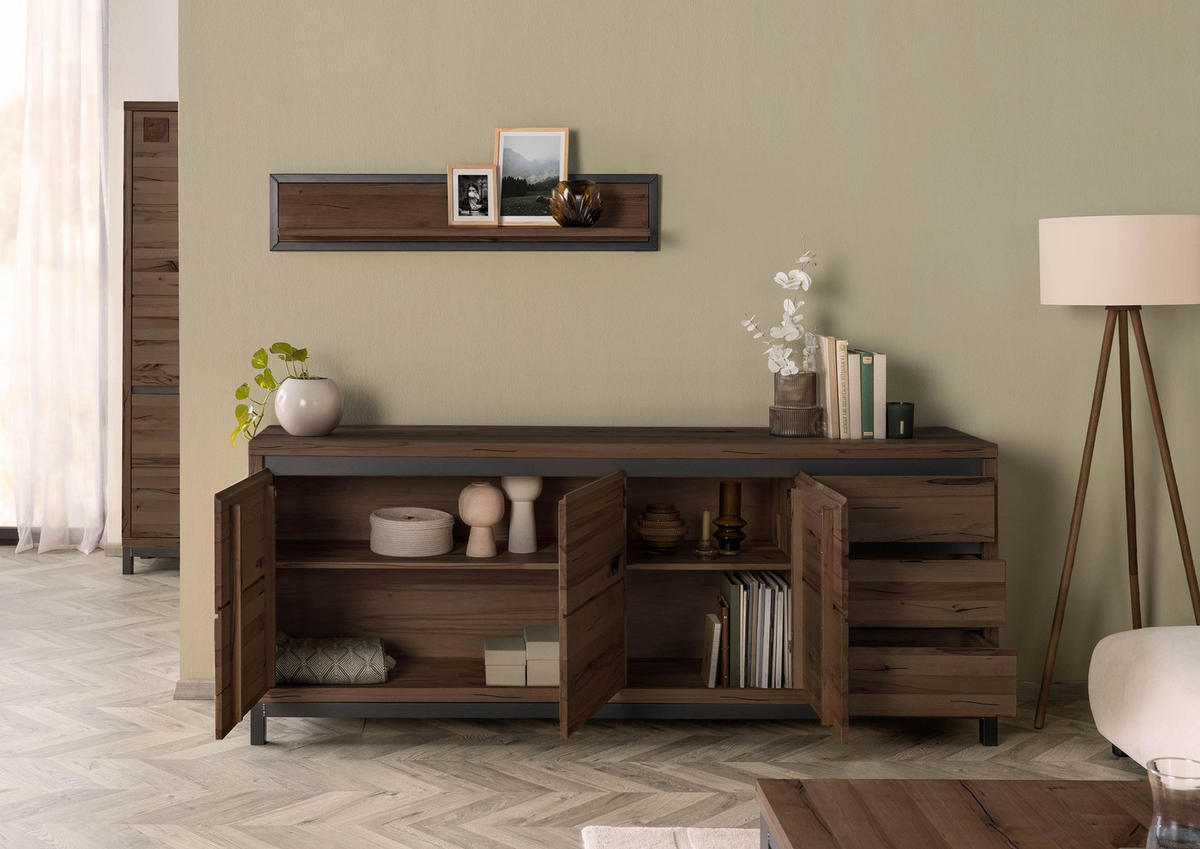 SIDEBOARD Kernbuche 210x45x85 tabacco braun geölt VILLANDERS #252 - Braun, Holz (210/85/45cm) - Massivmoebel24
