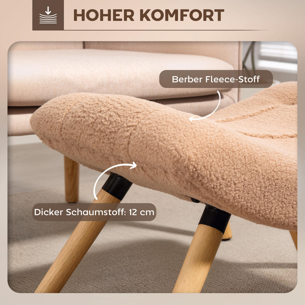 SITZHOCKER, Fußhocker, Polsterhocker, Fußstütze bis 120 kg belastbar Braun - Braun, Kunststoff (45/38/67cm) - HOMCOM