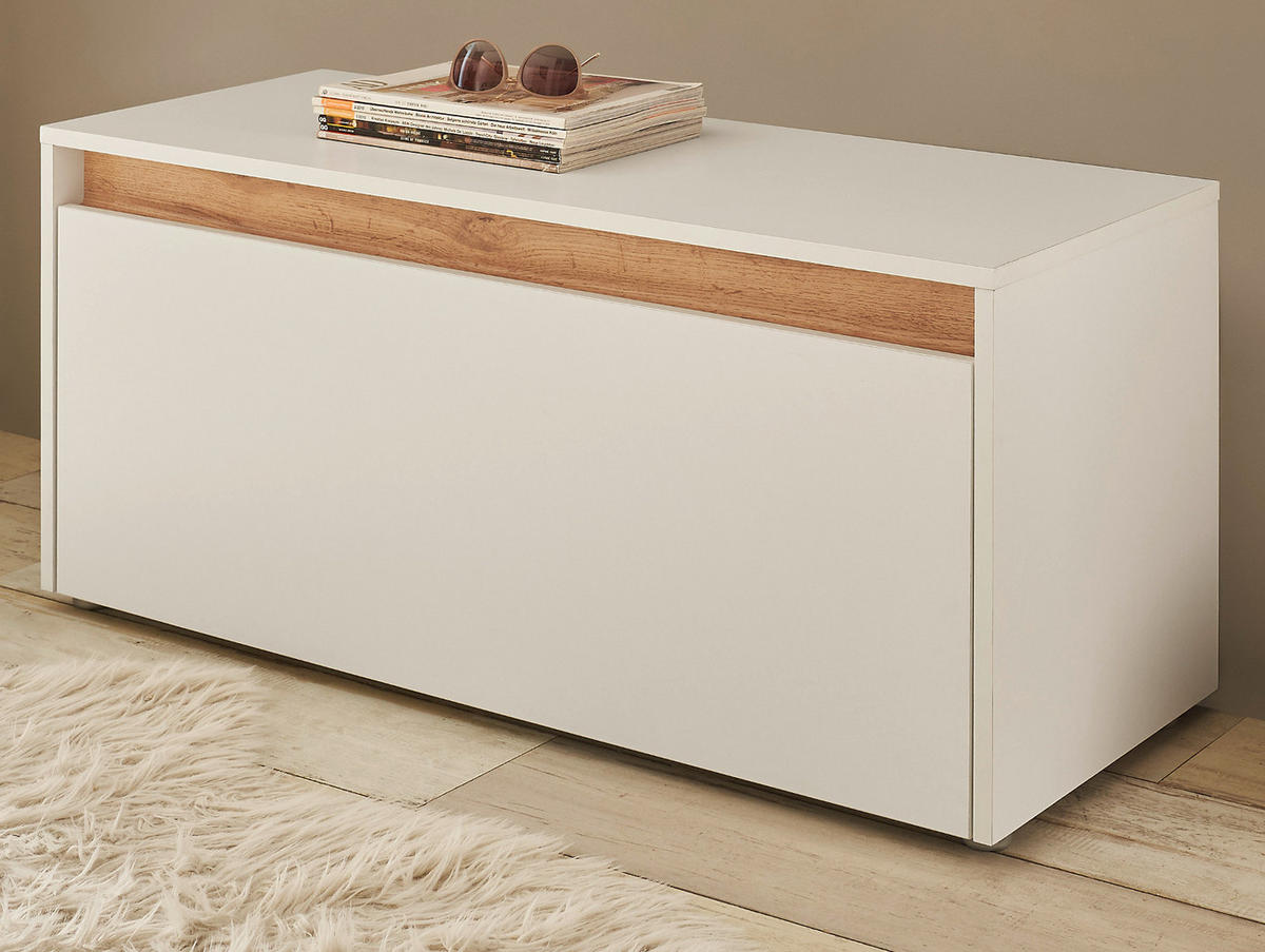 GARDEROBENBANK weiß, Eiche Wotan 100 cm, Sitzbank mit Stauraum - Silberfarben/Eiche Wotan, Holzwerkstoff/Kunststoff (100/45/40cm) - Furn.Design