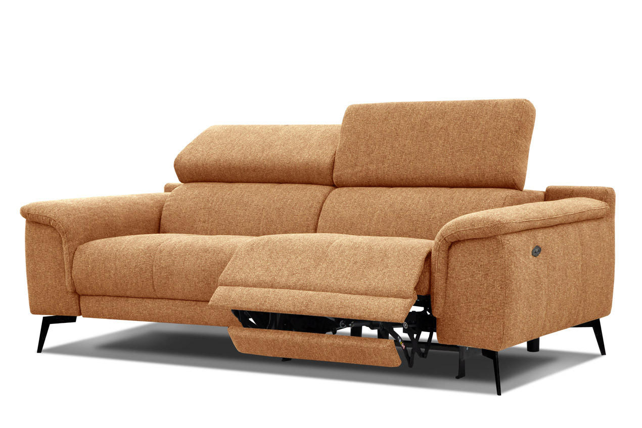 RELAXSOFA FIERO 3-Sitzer mit 1 Relaxfunktion, orange - Schwarz/Orange, Holzwerkstoff/Textil (212/82/103cm) - Courtois Laville