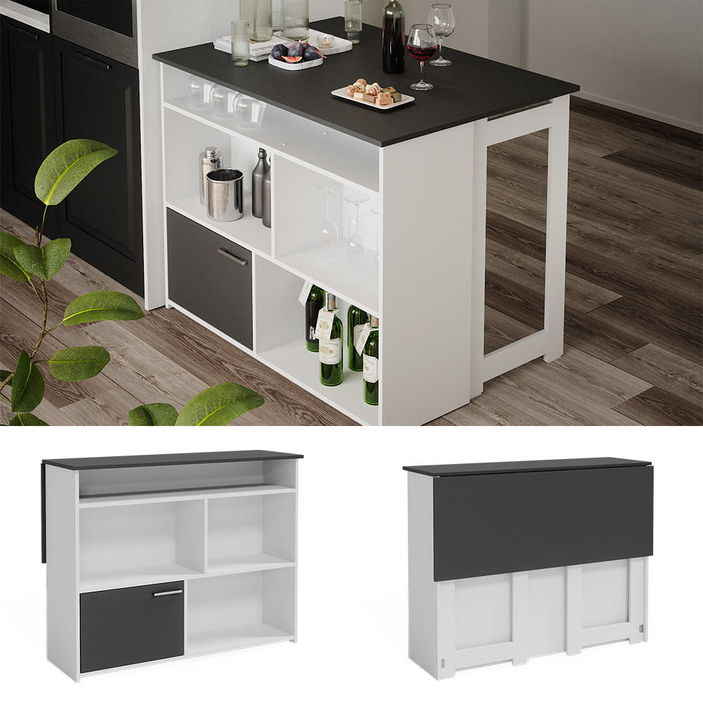 BARTISCH Dominic Anthrazit/Weiß 116 x 37 cm 4x offene Fächer und 1x Tür - Anthrazit/Weiß, Holzwerkstoff (116/90.5/37cm) - Vicco