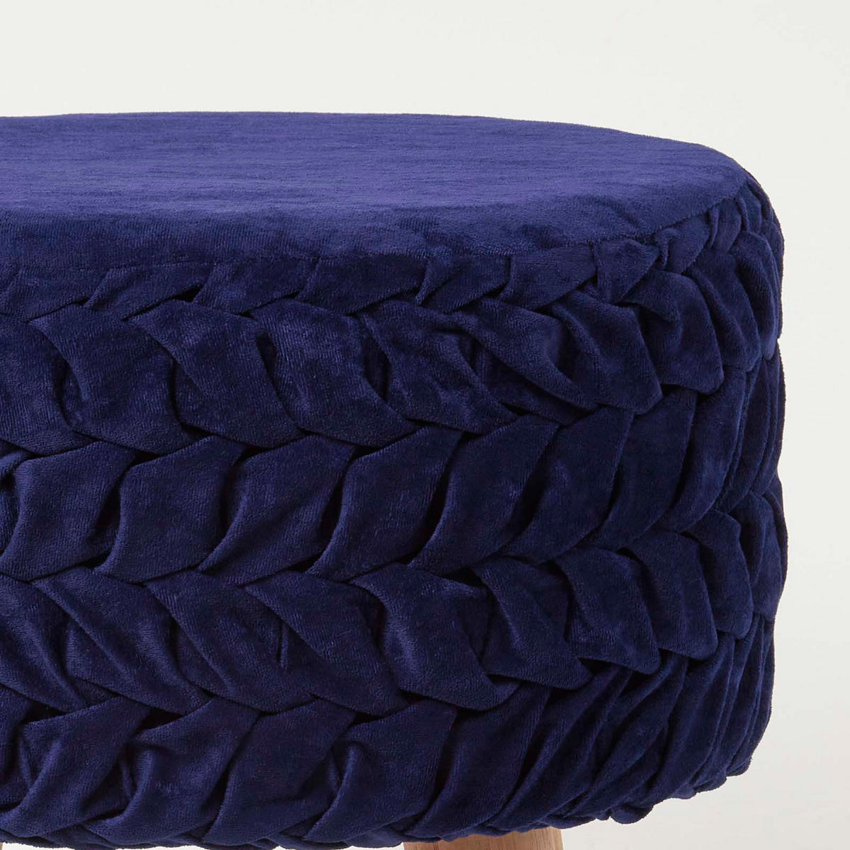 SAMT-HOCKER Lyla, blau plissiert, 40/40/41 cm - Blau, Textil (41/40/41cm) - Homescapes