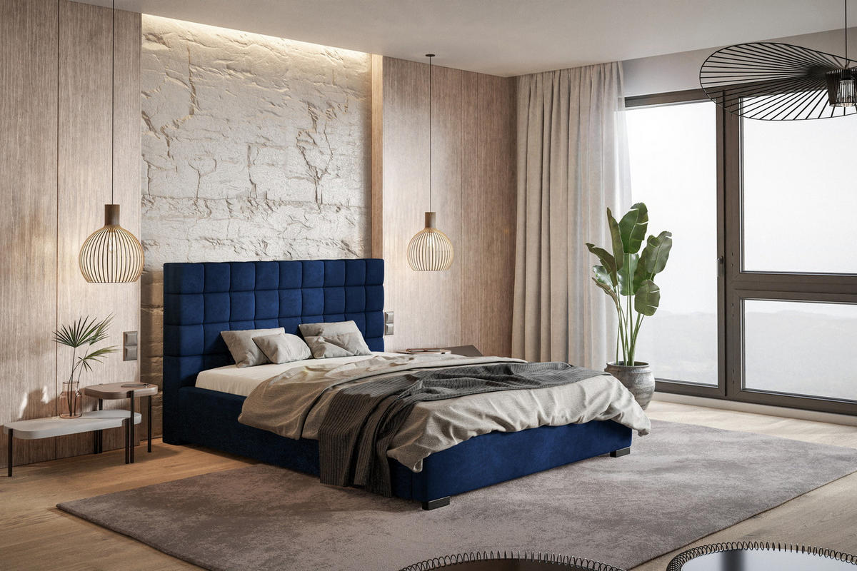 POLSTERBETT 180x200 mit Bettkasten Noris, Samtstoff, Blau - Blau, Holz/Textil (180/200cm) - Emporius