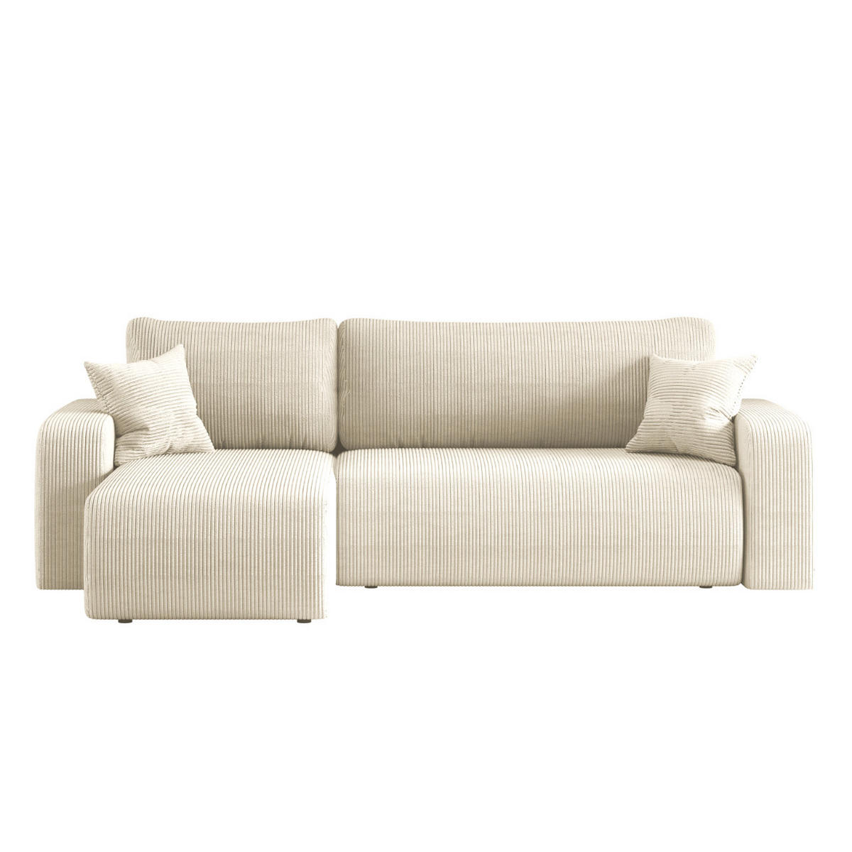 ECKSOFA L-FORM Schlaffunktion Und Bettkasten Eckcouch MILANO L Stoff Dicker Cord Ecru Links - Ecru, Holz/Textil (142/244cm) - Kaiser Möbel