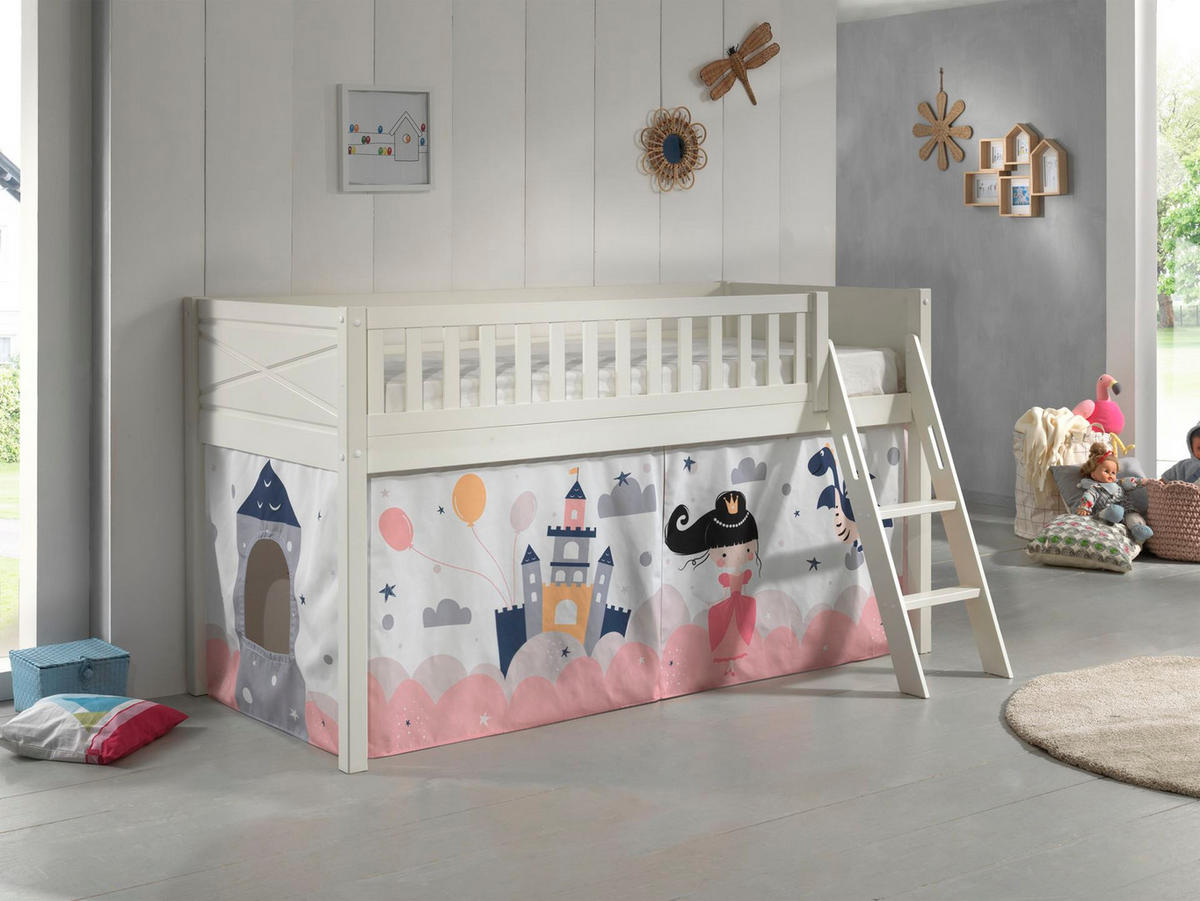 KINDERBETT Karyl 208x114x135 Massivholz Weiß Textilset Princess Sophie - Magnolie/Weiß, Holz (90/200cm) - 58aufmkessel