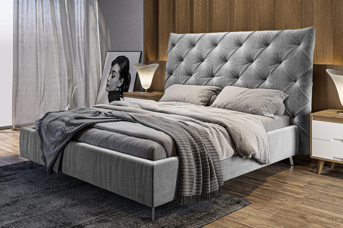 POLSTERBETT ANNY Silber Massivholz - Silberfarben, Textil (140/200cm) - KAWOLA