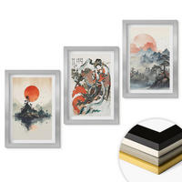 WANDBILDER 3er Set - 20x30 cm Silberner Rahmen - Asiatische Japandi-Malereien - Silberfarben, Kunststoff (20/30cm) - ArtPrintCave
