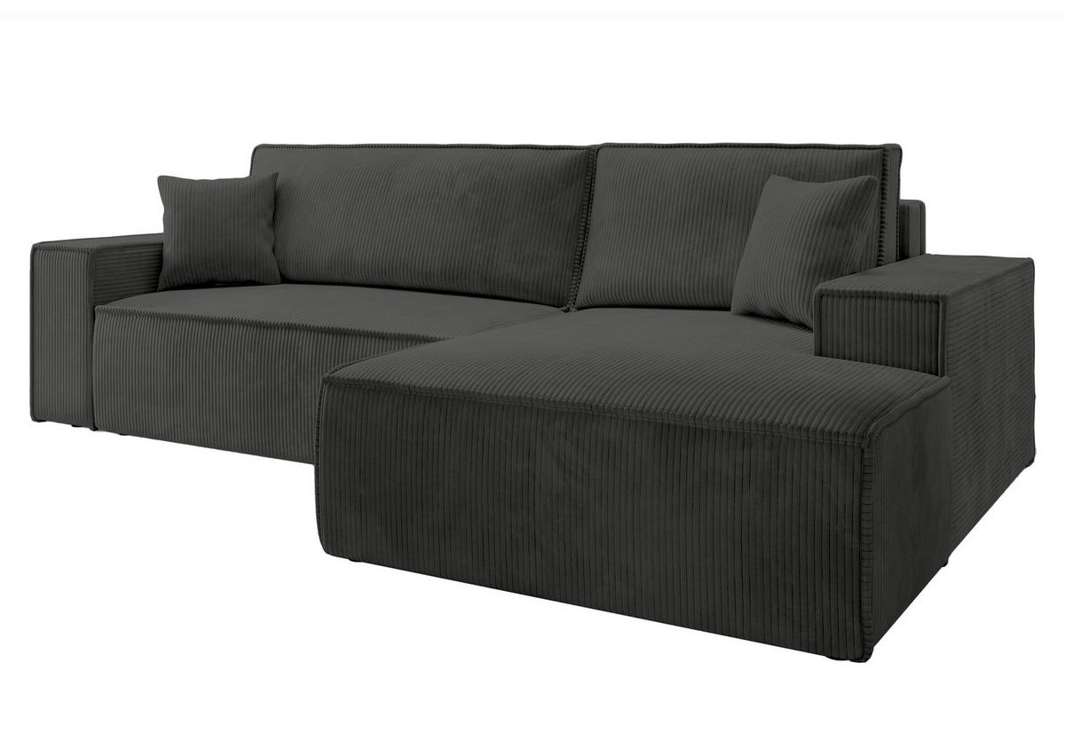 ECKSOFA Farese Dunkelgrau Cordbezug - Dunkelgrau/Schwarz, Kunststoff/Textil (267/167cm) - Selsey