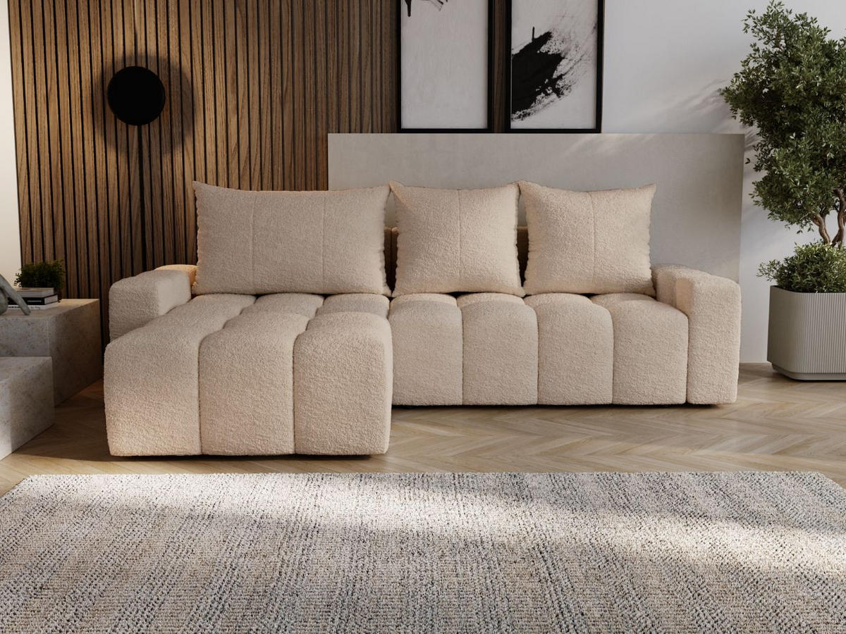 ECKSOFA Bresso Bouclé-Stoff Beige - Beige, Holz/Textil (255/168cm) - Graingold