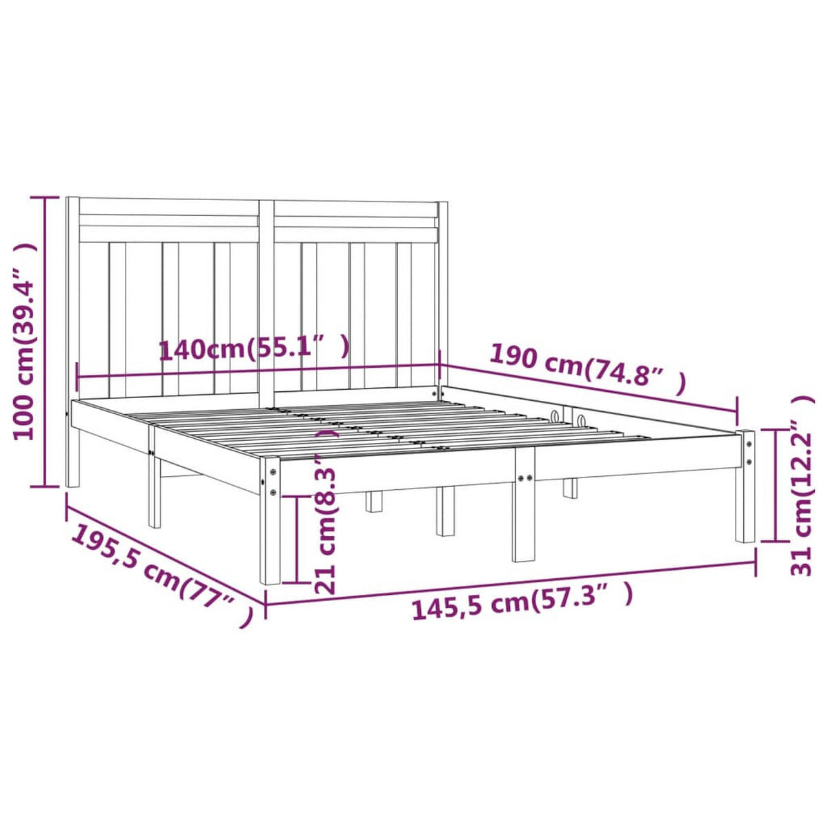 BETT Nehrenberg 145.5/195.5 cm - Schwarz, Holz (140/190cm) - Nettlife