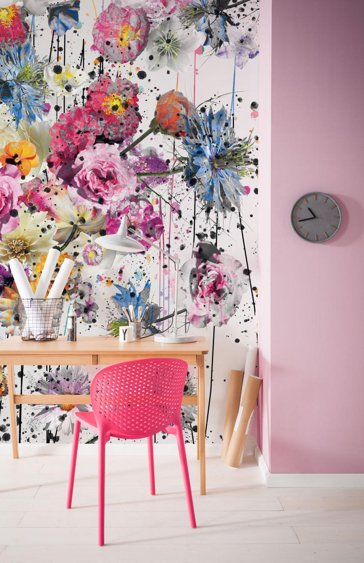 FOTOTAPETE Blumen malen 200 x 250 cm - Pink, Papier (200/250cm) - Sanders & Sanders