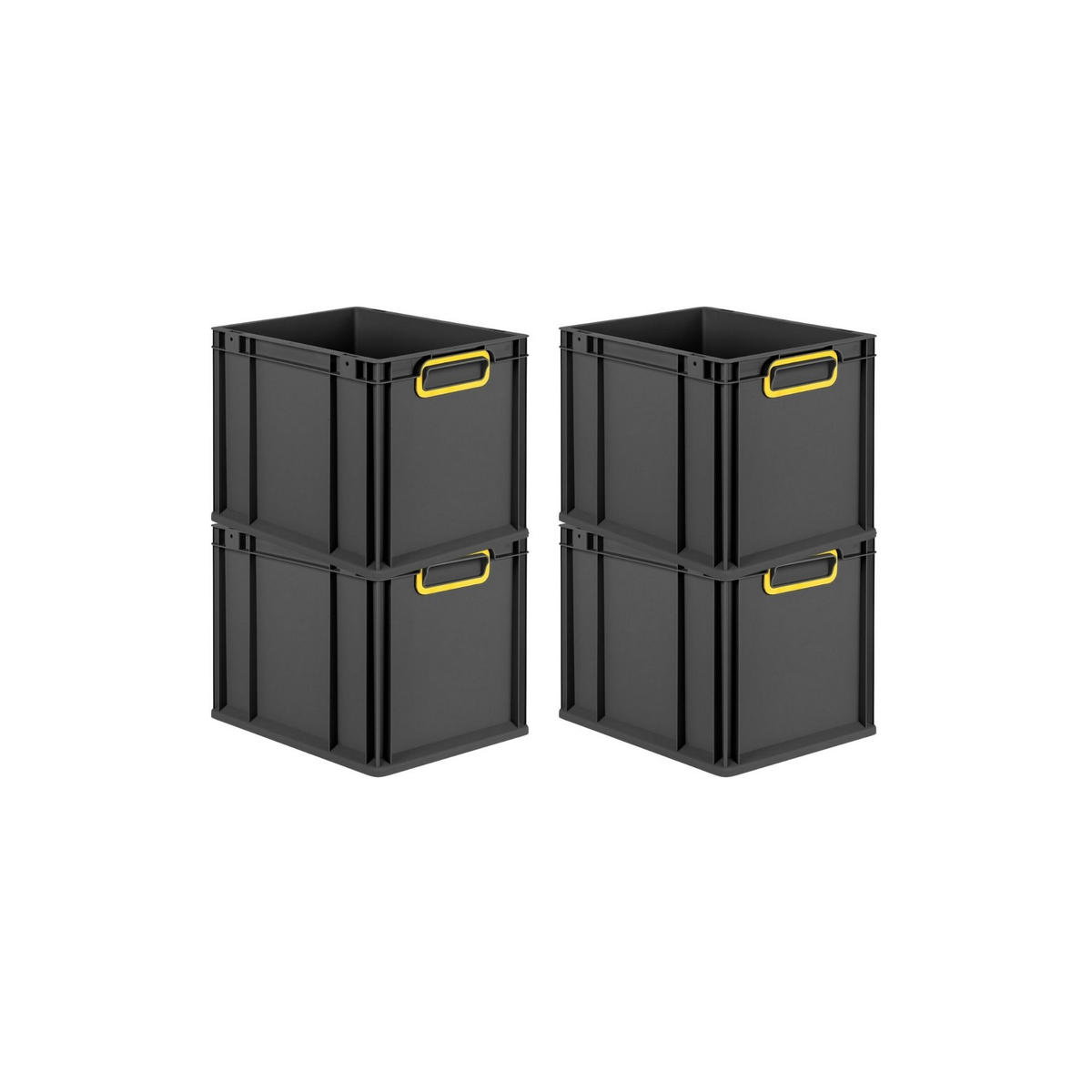 EUROBOX 4x NextGen Color 32x30x40 cm 30 Liter Griffe gelb zu, Schwarz - Gelb/Schwarz, Kunststoff (30/32/40cm) - PROREGAL