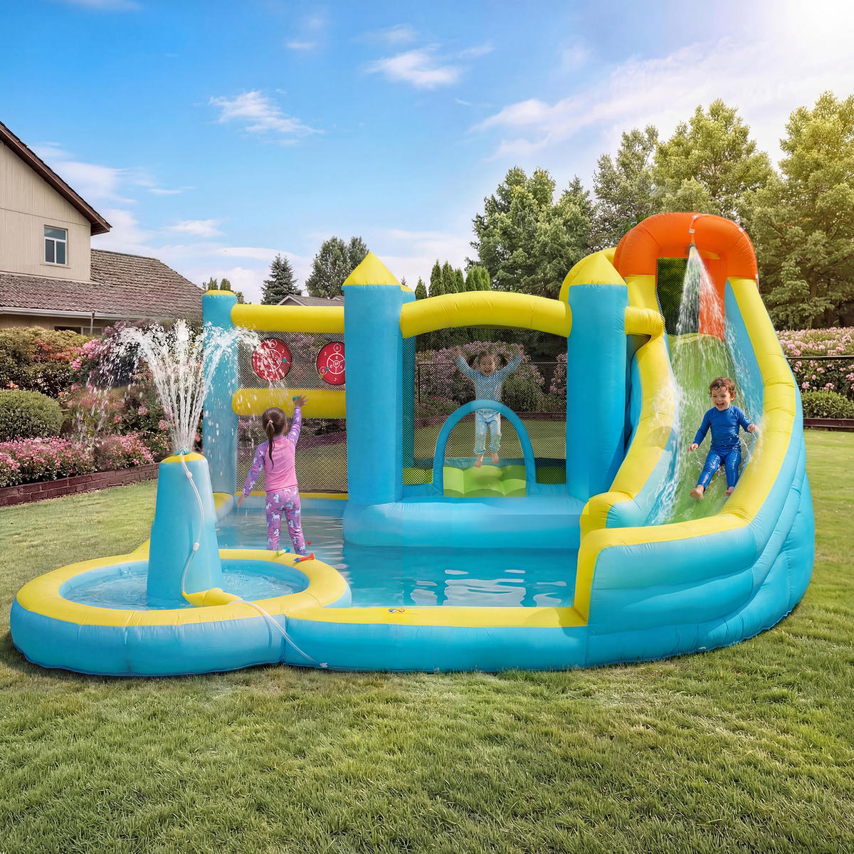 HÜPFBURG Wasserpark 430x390x210 cm - Multicolor, Textil (390/430/210cm) - LEBENLANG