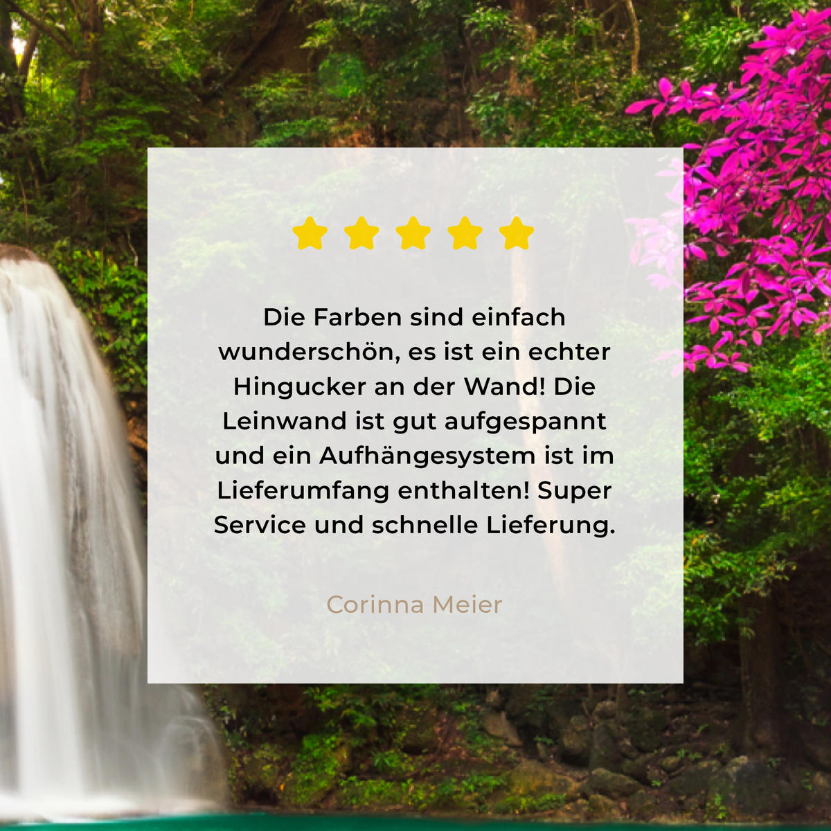LEINWANDBILD Wasserfall mit bunten Blumen und Bäumen - Natur - Dschungel Wanddeko Schlafzimmer 60x90 cm - Waldgrün, Textil (60/90cm) - MuchoWow