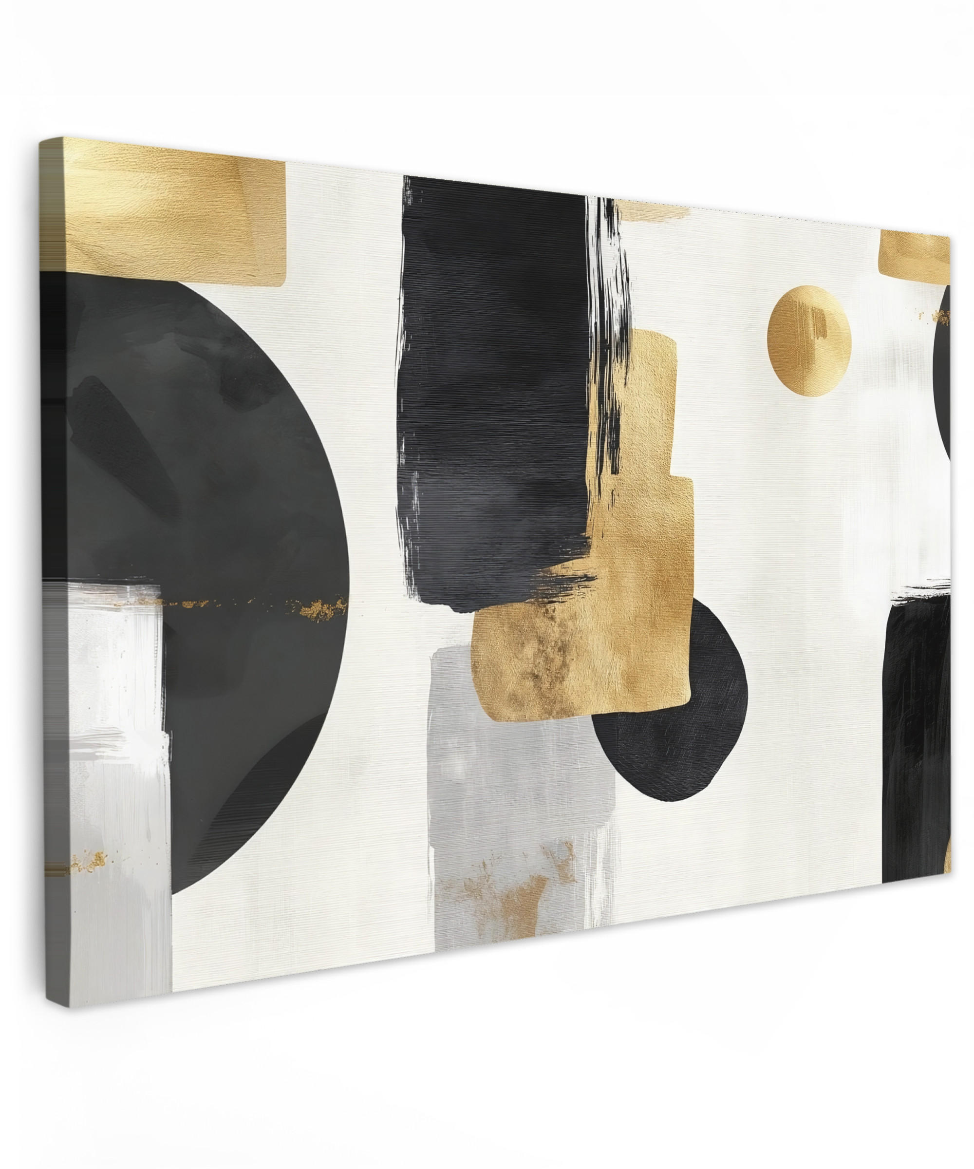 LEINWANDBILD Gold - Rechtecke - Kreise - Abstrakt Groß 140x90 cm - Weiß, Textil (140/90cm) - MuchoWow
