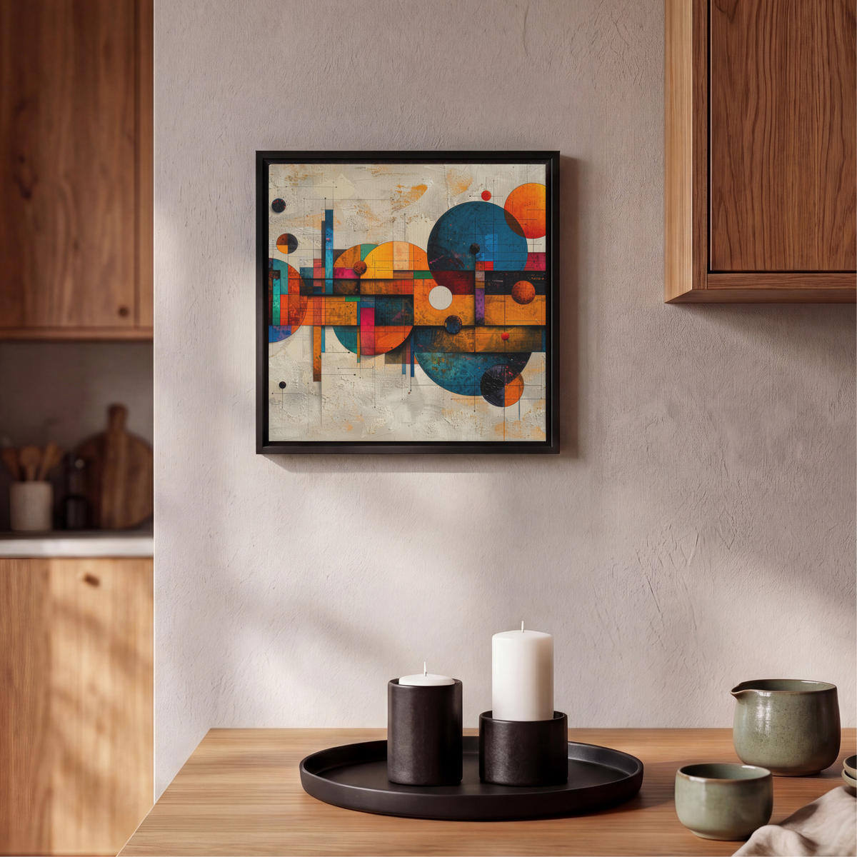LEINWAND Bilder mit Rahmen - Vintage - Moderne Kunst - Orange - Geometrische Formen - 20x20 - Multicolor, Textil (20/20cm) - MuchoWow