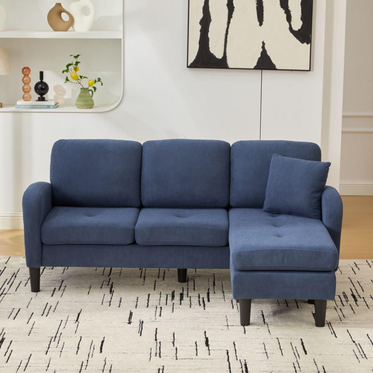 3-SITZER ECKSOFA Cord Blau - Blau, Holzwerkstoff/Kunststoff (166/118cm) - WISHDOR