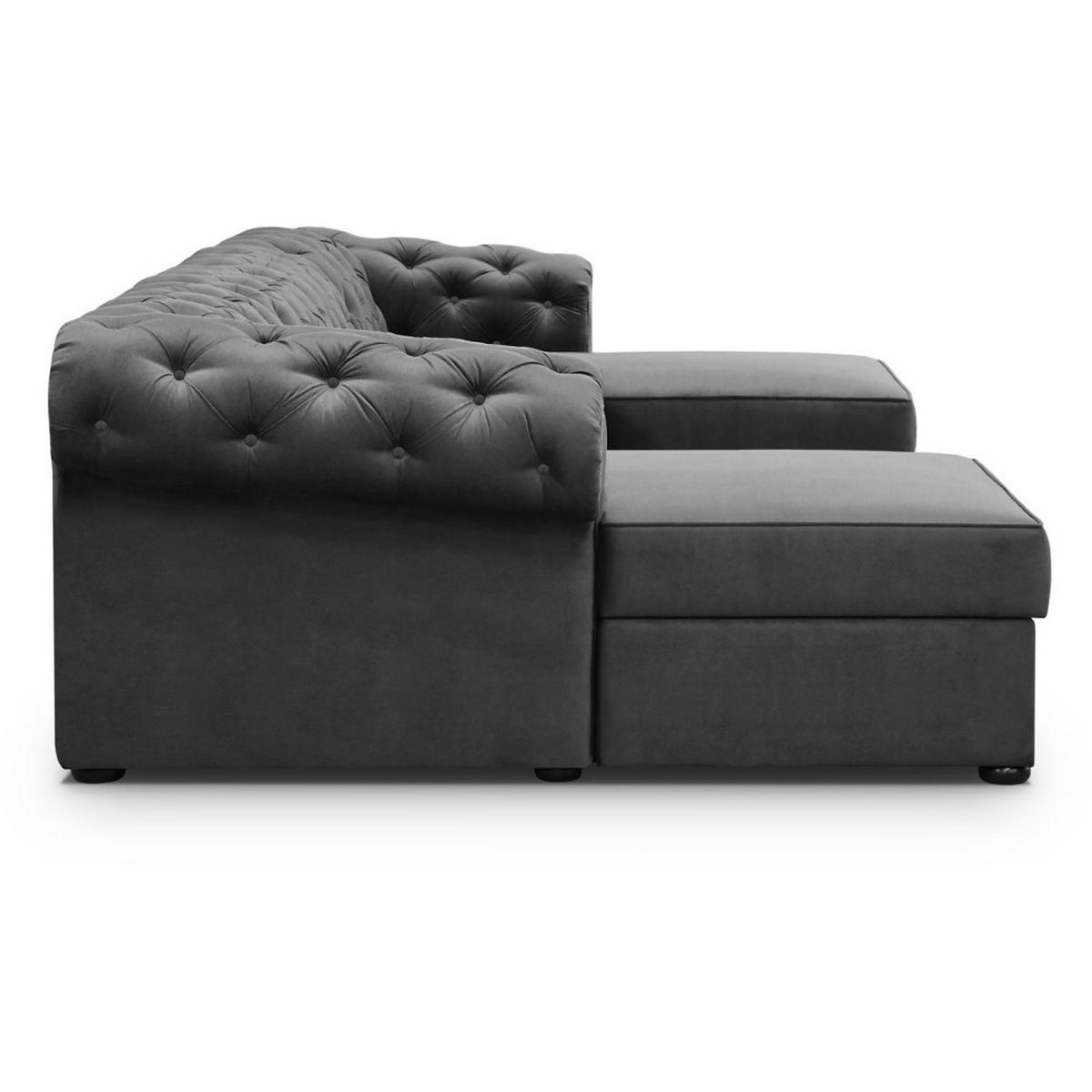 WOHNLANDSCHAFT Chester im Chesterfield-Stil, Grau - Schwarz/Grau, Textil (348/81/174cm) - Beautysofa