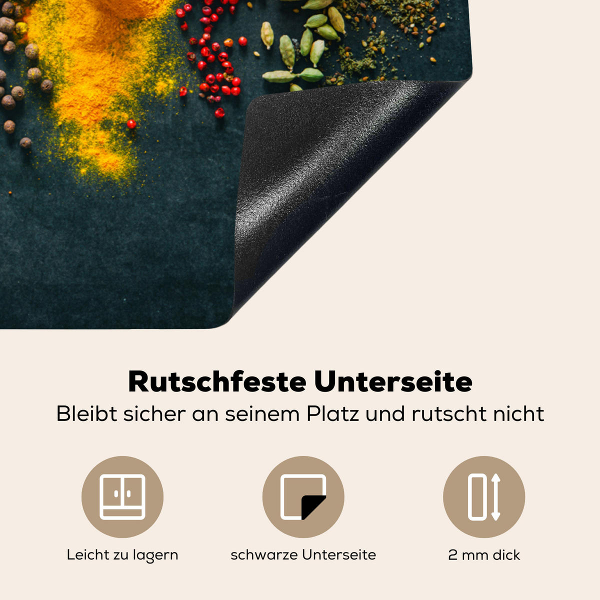 HERDABDECKPLATTE Kräuter - Gewürze - Löffel 77x59 cm - Multicolor, Kunststoff (77/59/0.2cm) - MuchoWow