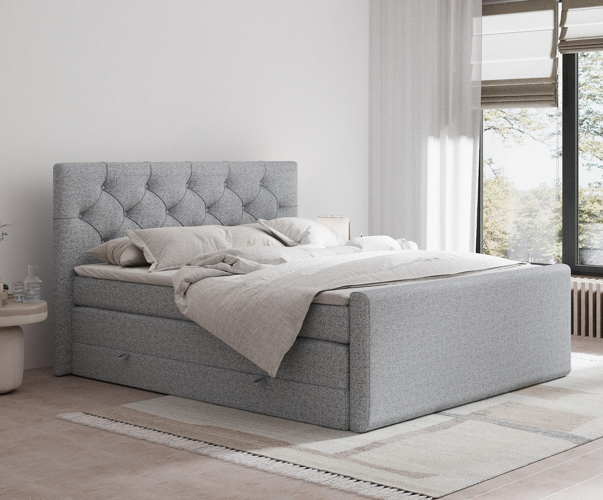 BOXSPRINGBETT Hugo Grau 200/200 cm - Schwarz/Grau, Holz/Holzwerkstoff (200/200cm) - Maison de Reve