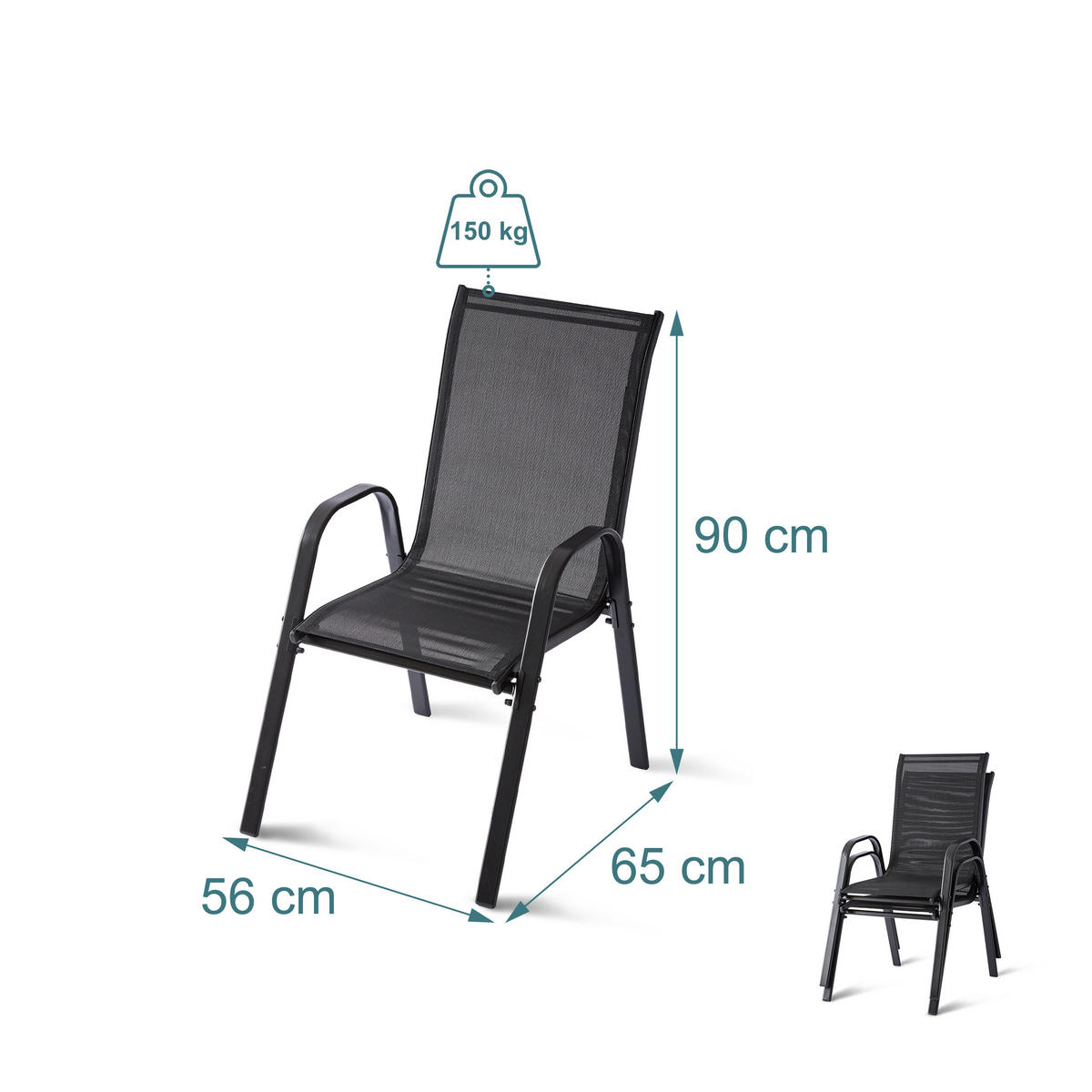 GARTENSTÜHLE-SET - Anthrazit, Kunststoff/Textil (56/90/65cm) - Relaxdays