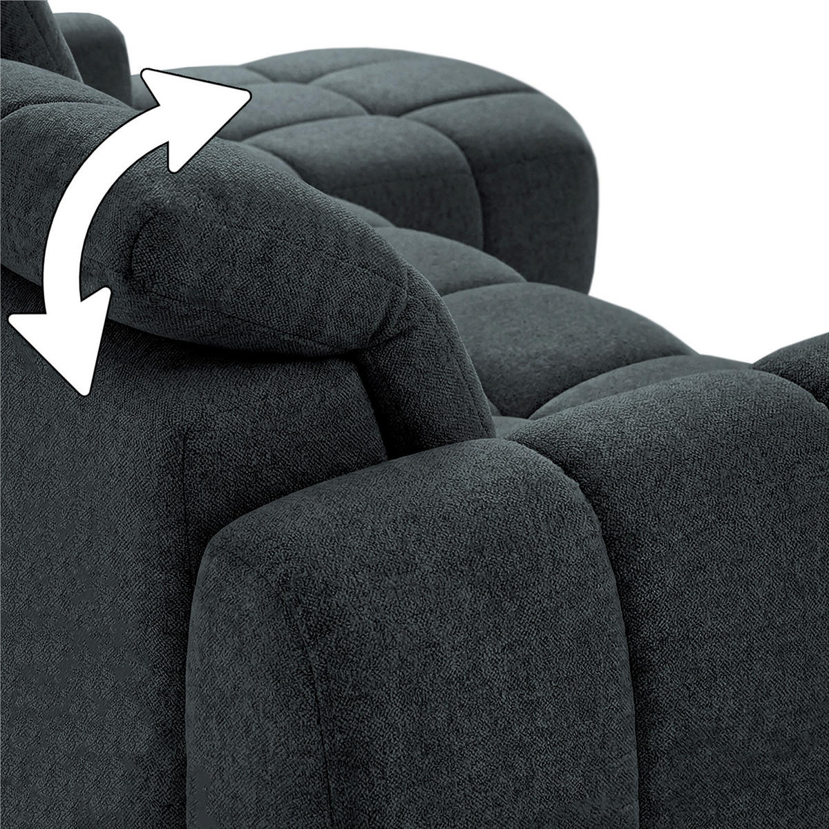 ECKSOFA Sorel Mini mit Automatisch verstellbarer Sitztiefe und Kopfstützen, rechts, Dunkielgrau - Dunkelgrau, Textil (275/190cm) - Beautysofa