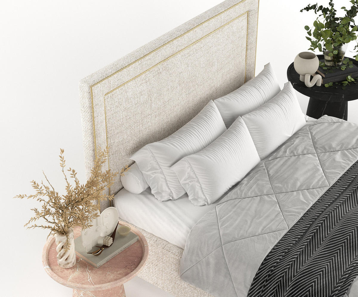 POLSTERBETT Como Creme 140/200 cm im Webstoff - Creme/Schwarz, Holz/Holzwerkstoff (140/200cm) - Maison de Reve