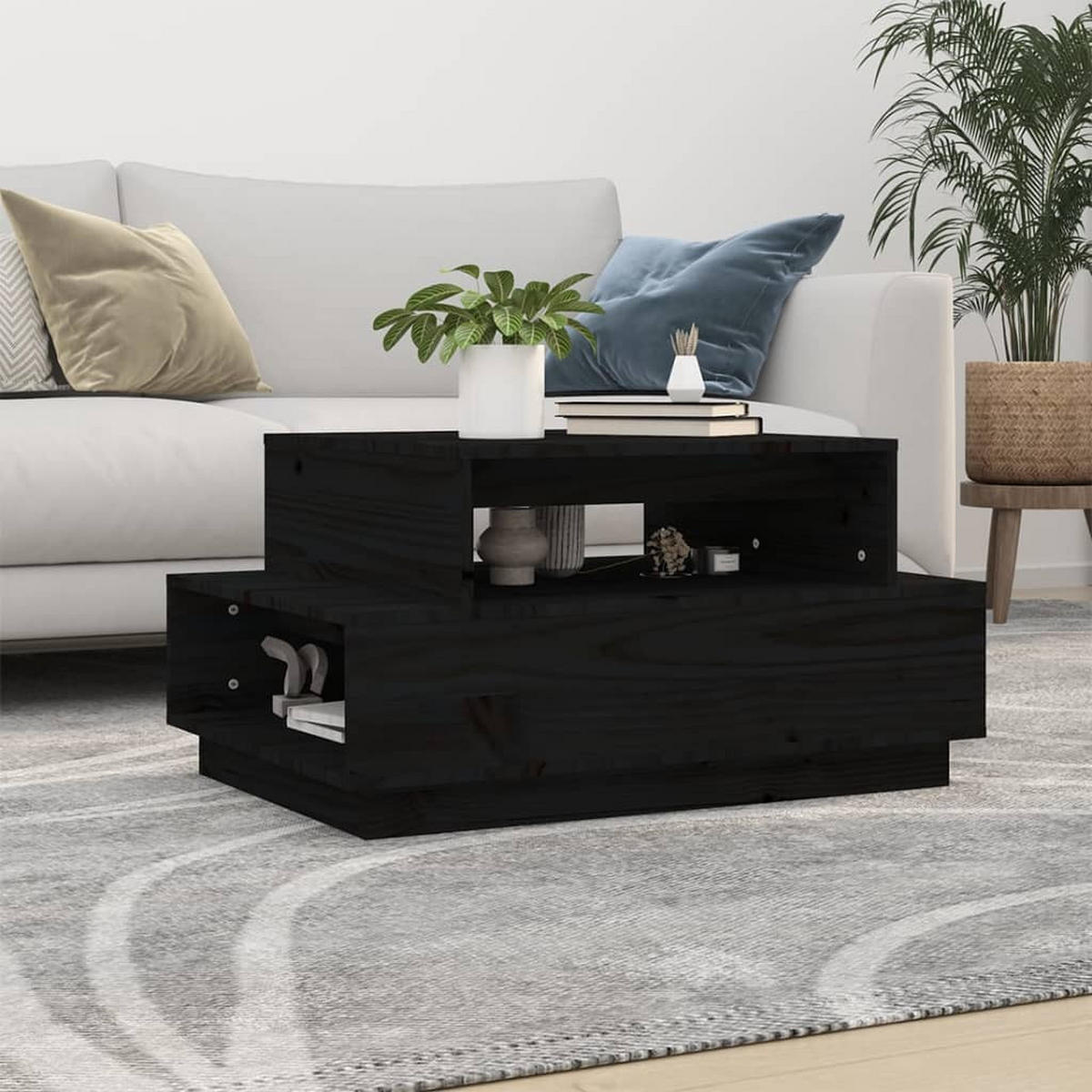 COUCHTISCH Schwarz 80x55x40,5 cm Massivholz Kiefer - Schwarz, Holz (80/55/40.5cm) - furnicato