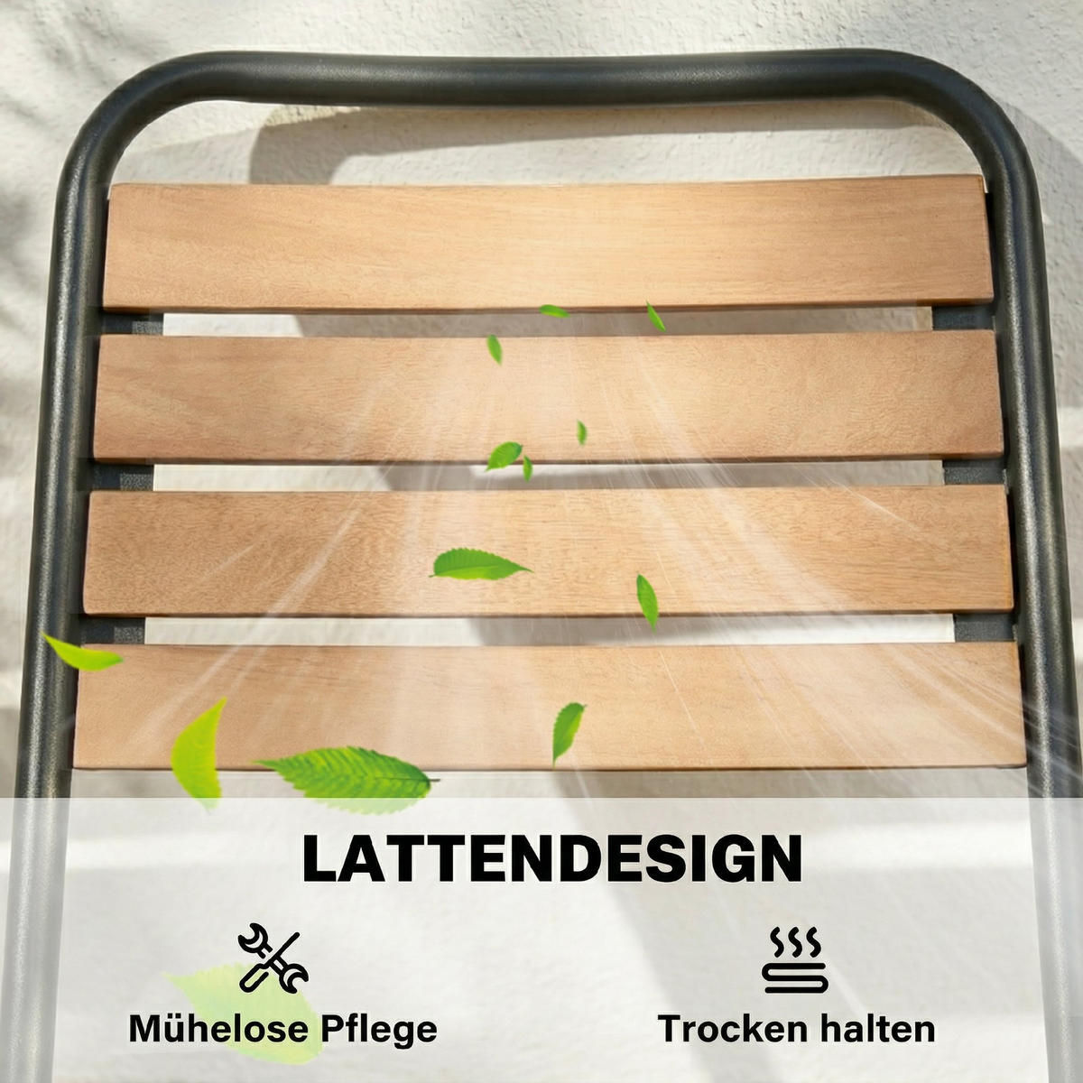 GARTENSTUHL 2er Set wetterfest Gartenstühle aus Stahl und Holz Stapelstuhl mit Rückenlehne bis 160kg belastbar Naturholz - Naturfarben, Metall (61/81/47cm)