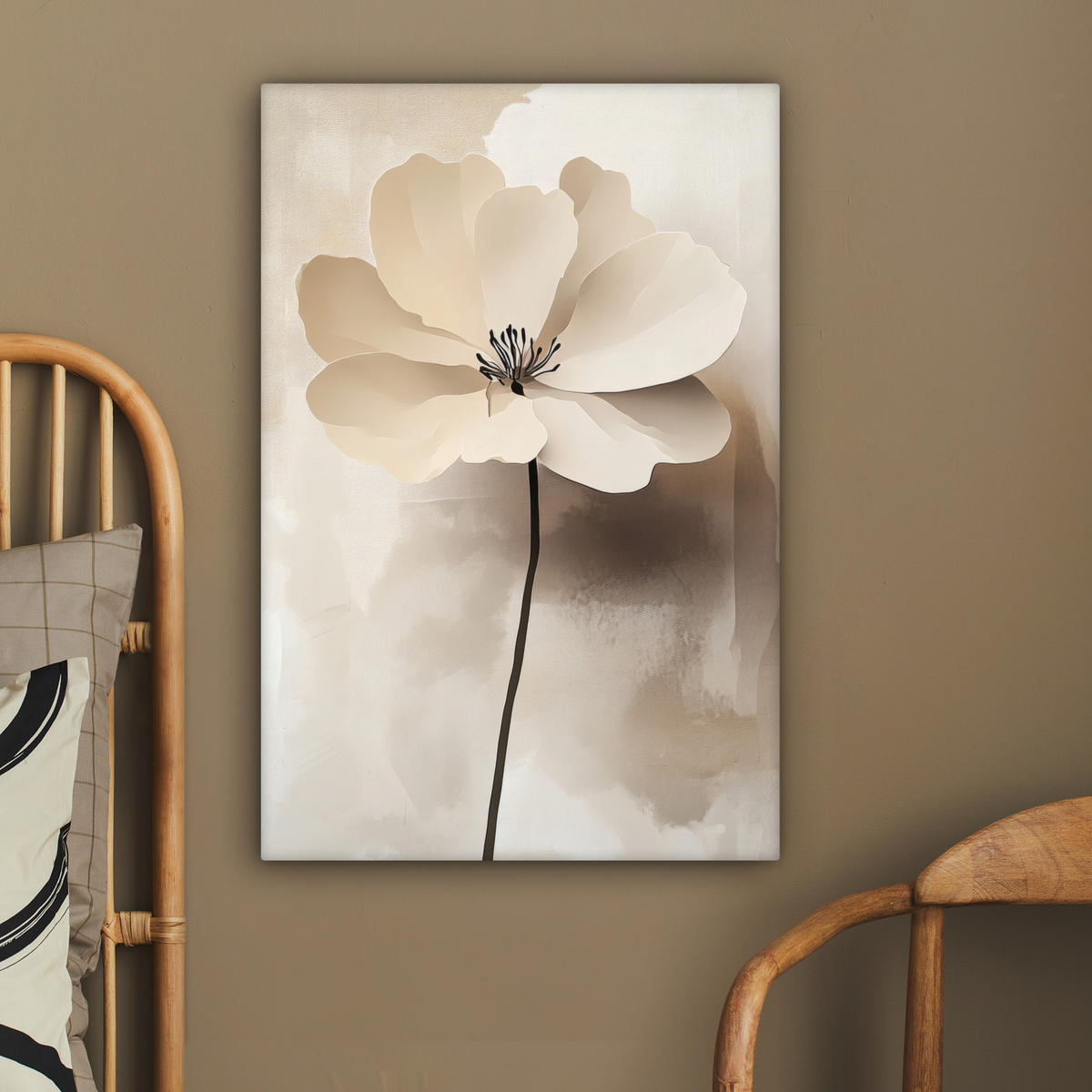 LEINWANDBILD Blume - Beige - Farbe - Schatten 60x90 cm - Creme, Textil (60/90cm) - MuchoWow